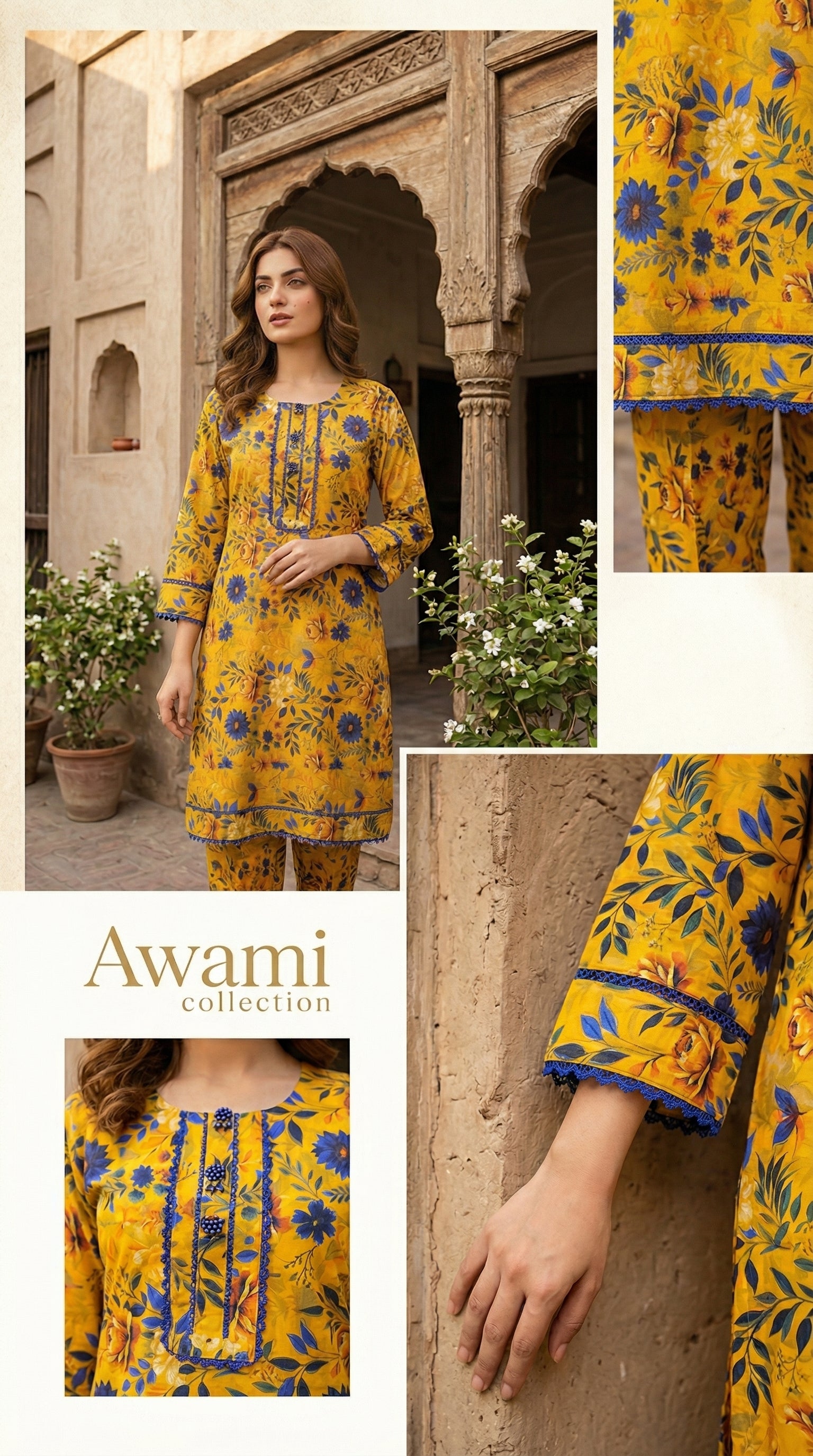 Sun-Drenched Mustard & Royal Blue Floral Set