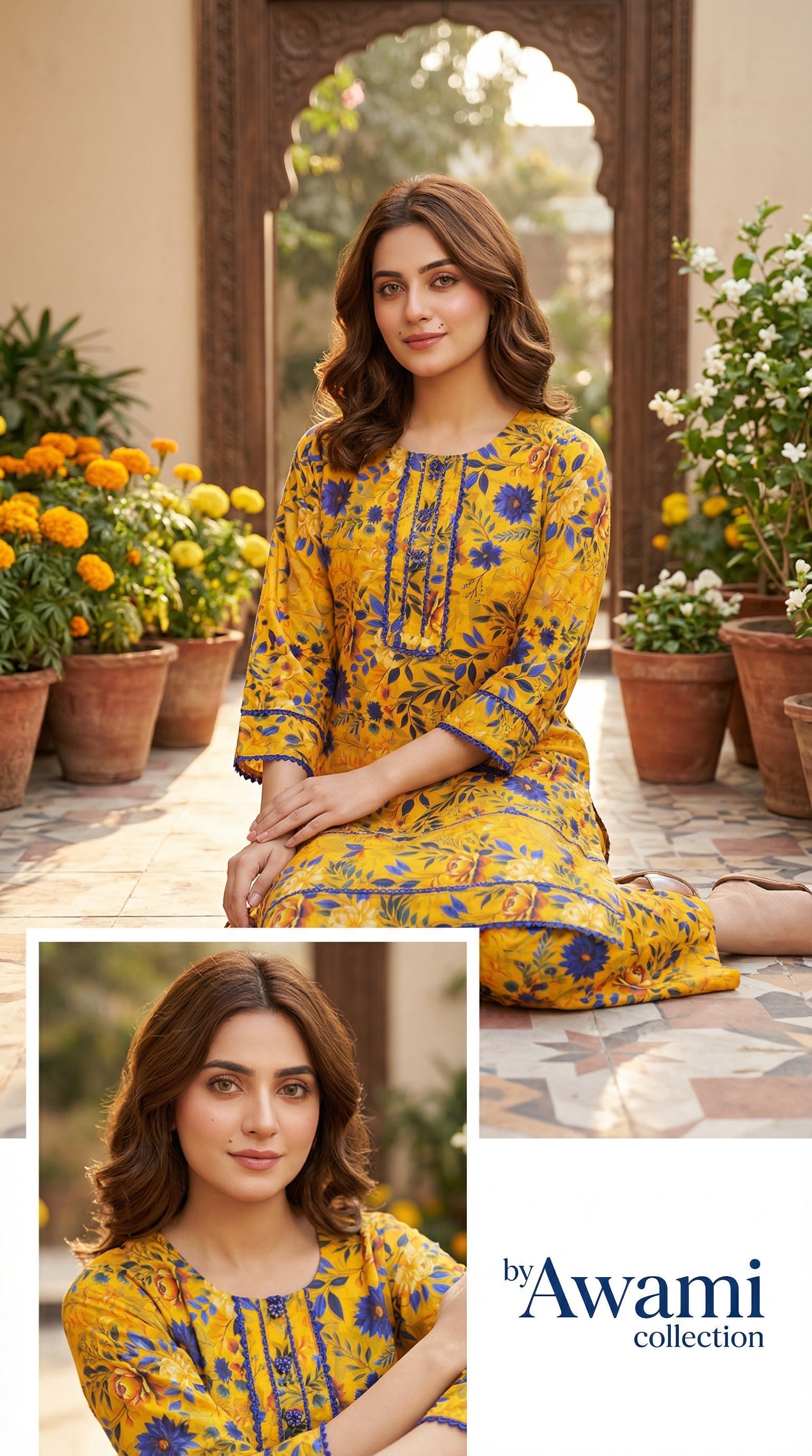 Sun-Drenched Mustard & Royal Blue Floral Set