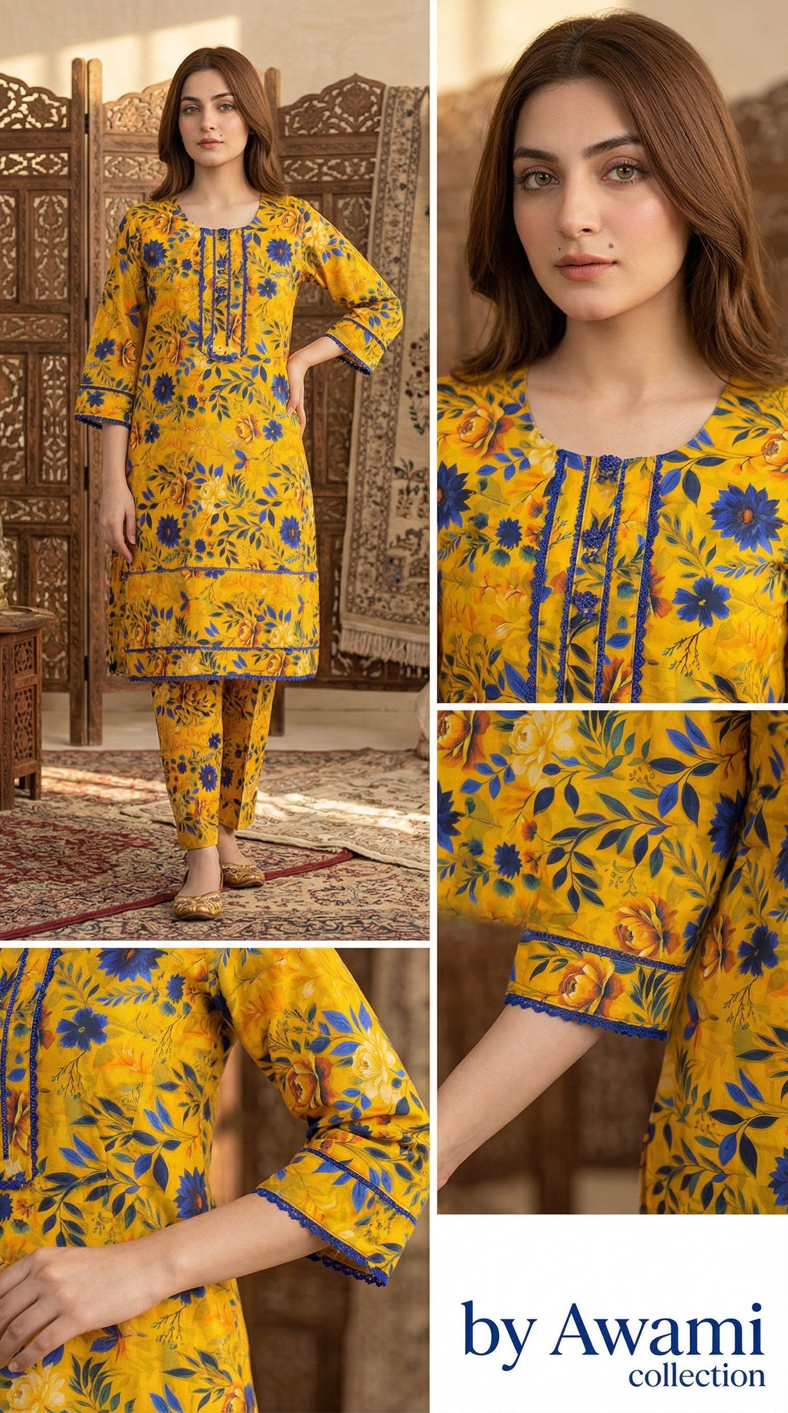 Sun-Drenched Mustard & Royal Blue Floral Set