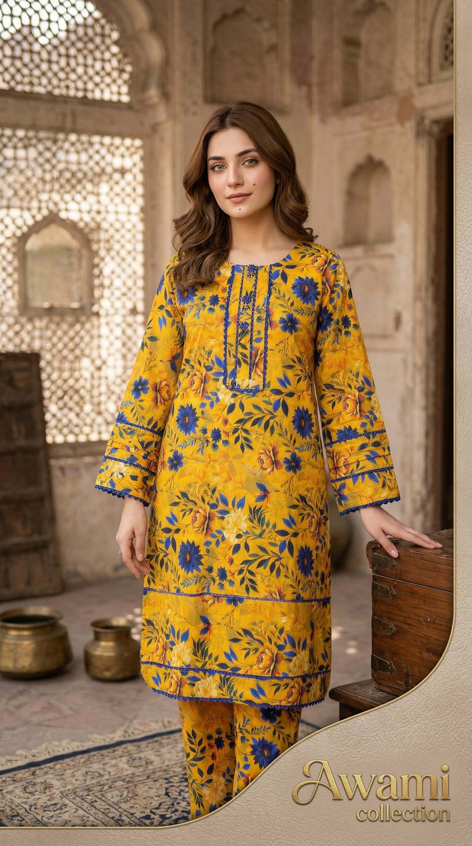 Sun-Drenched Mustard & Royal Blue Floral Set