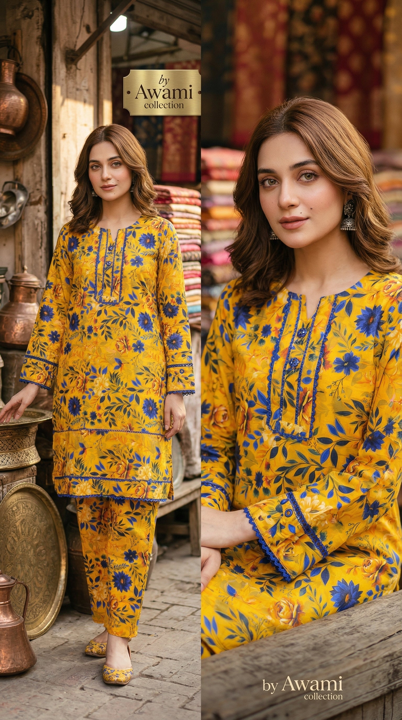Sun-Drenched Mustard & Royal Blue Floral Set