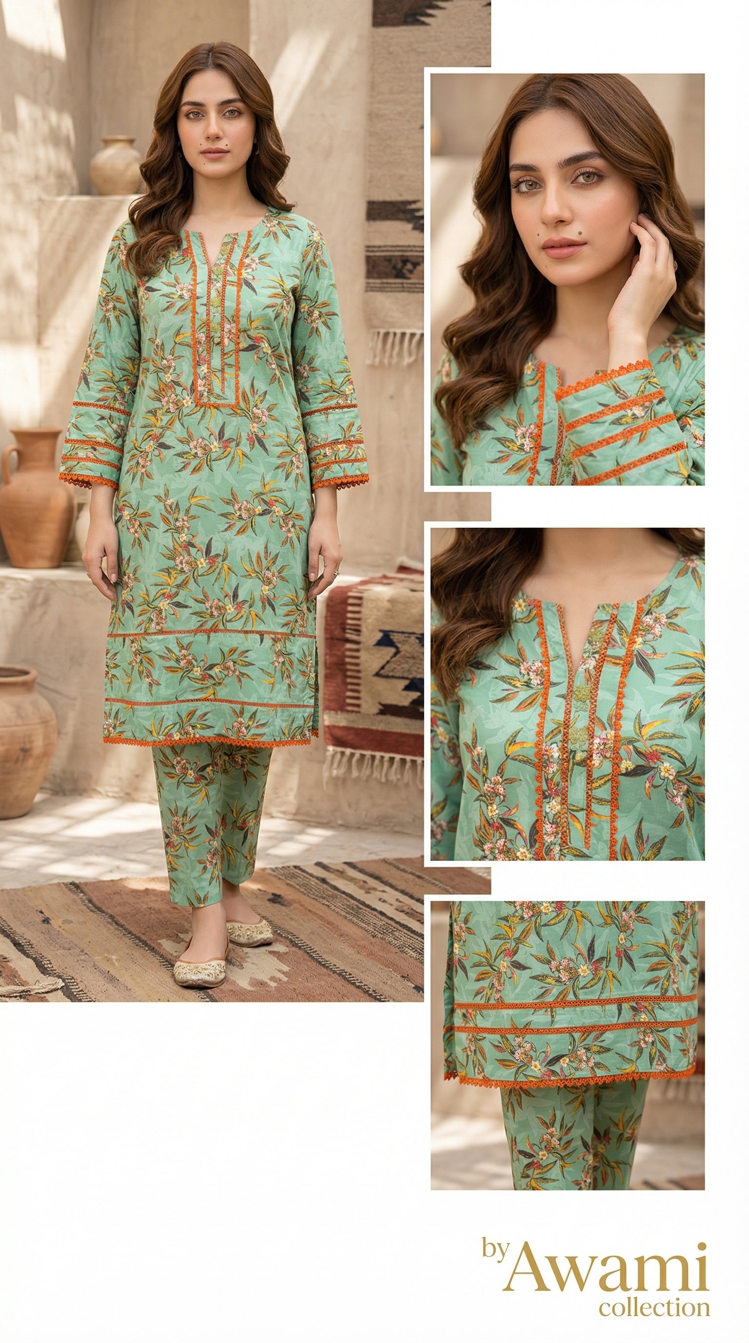 Mint Refresh Burnt Orange Accented Floral Set