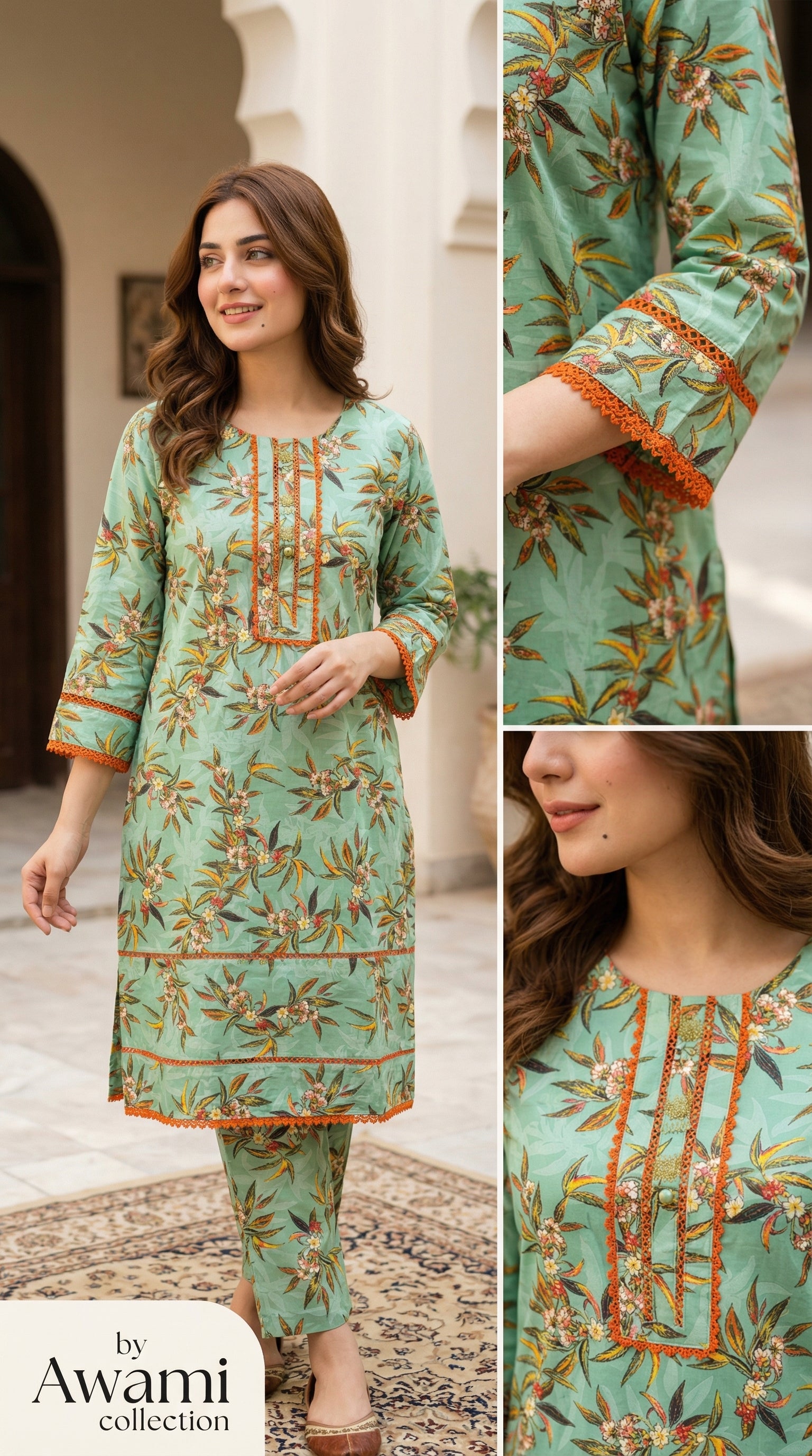 Mint Refresh Burnt Orange Accented Floral Set