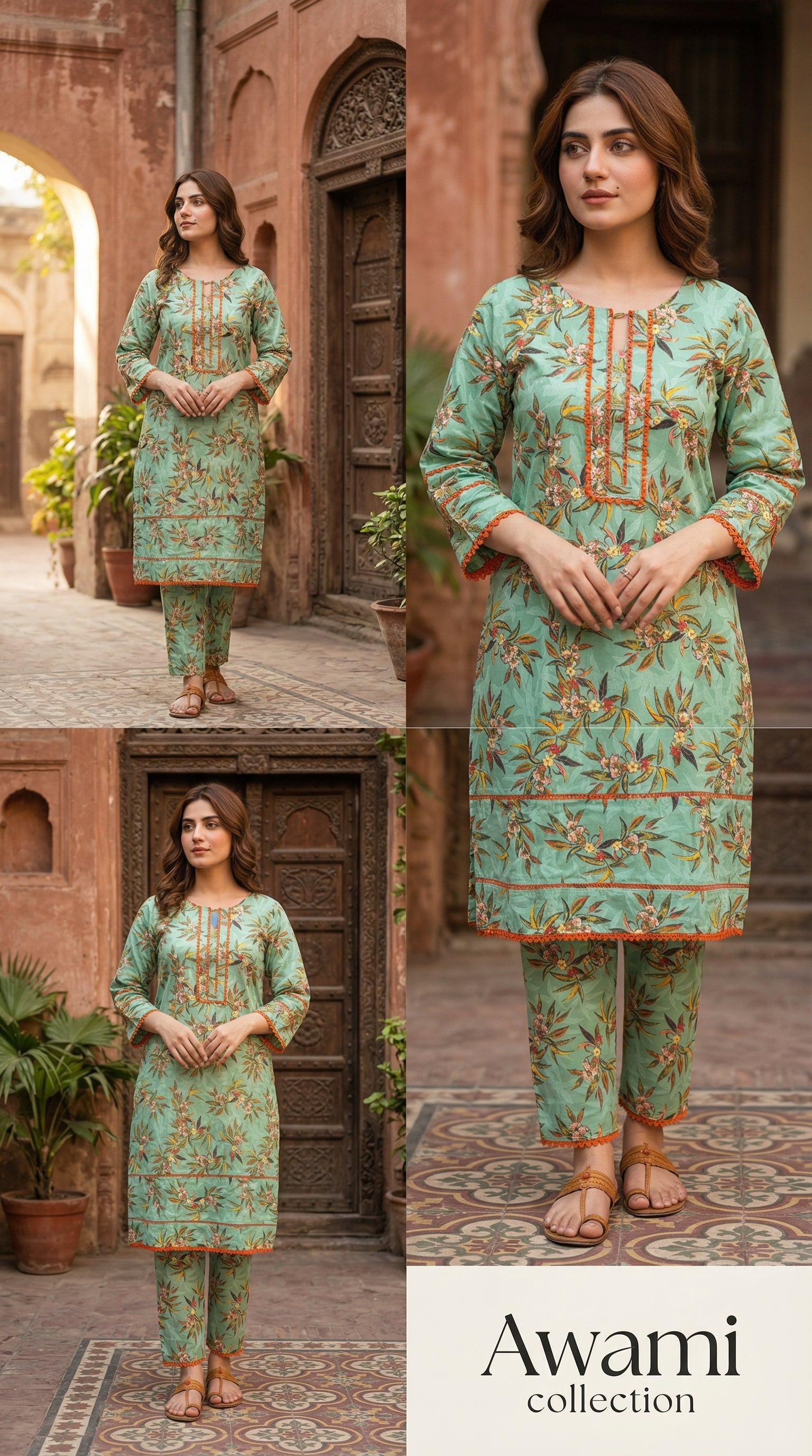 Mint Refresh Burnt Orange Accented Floral Set