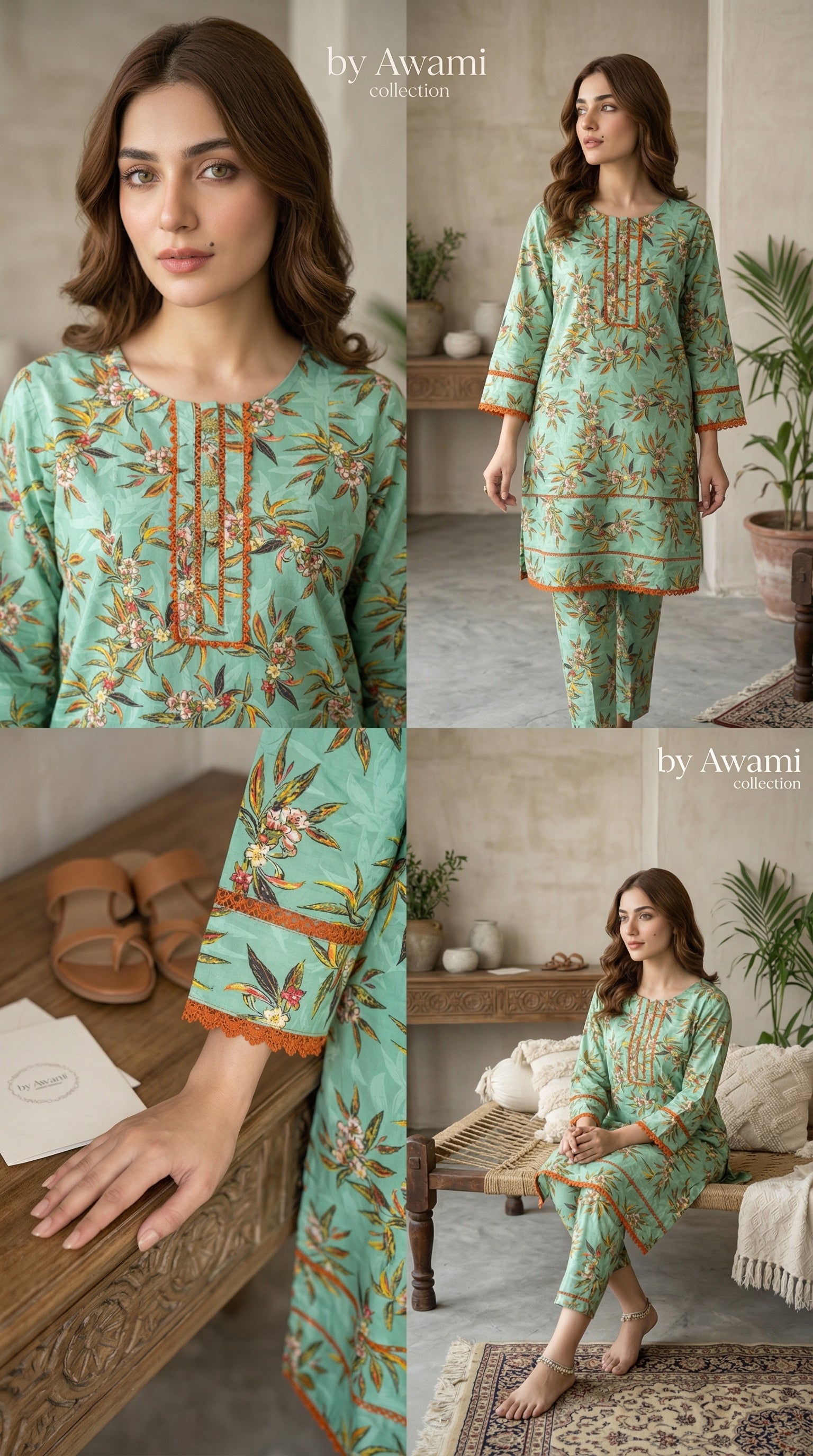 Mint Refresh Burnt Orange Accented Floral Set