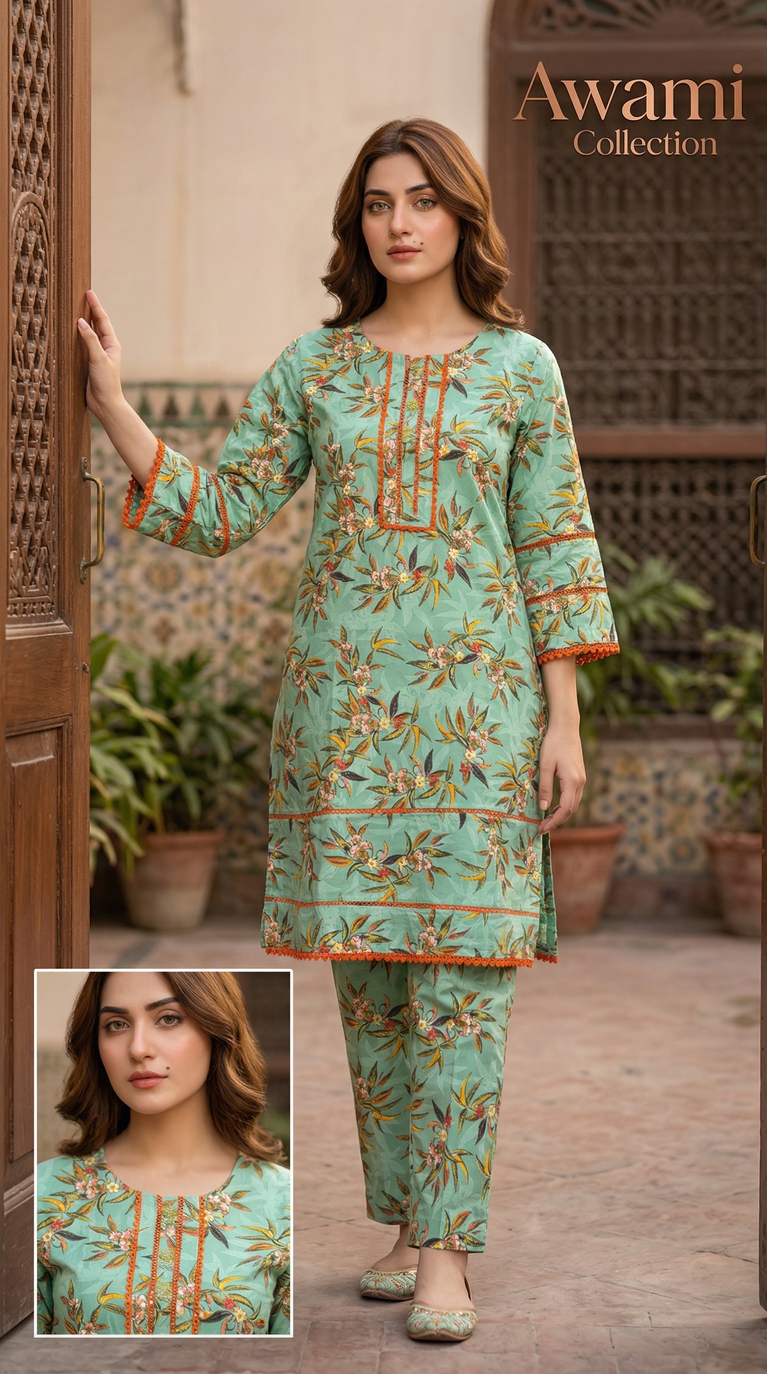 Mint Refresh Burnt Orange Accented Floral Set