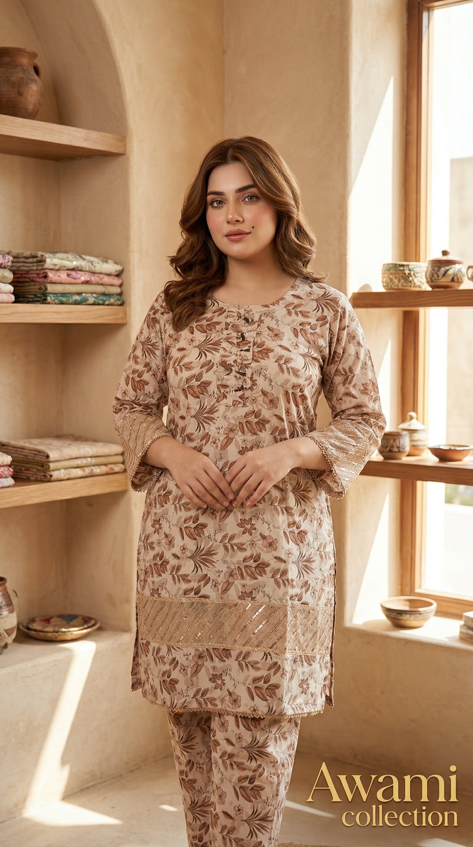 Earthy Sandstone Floral Sequin Set