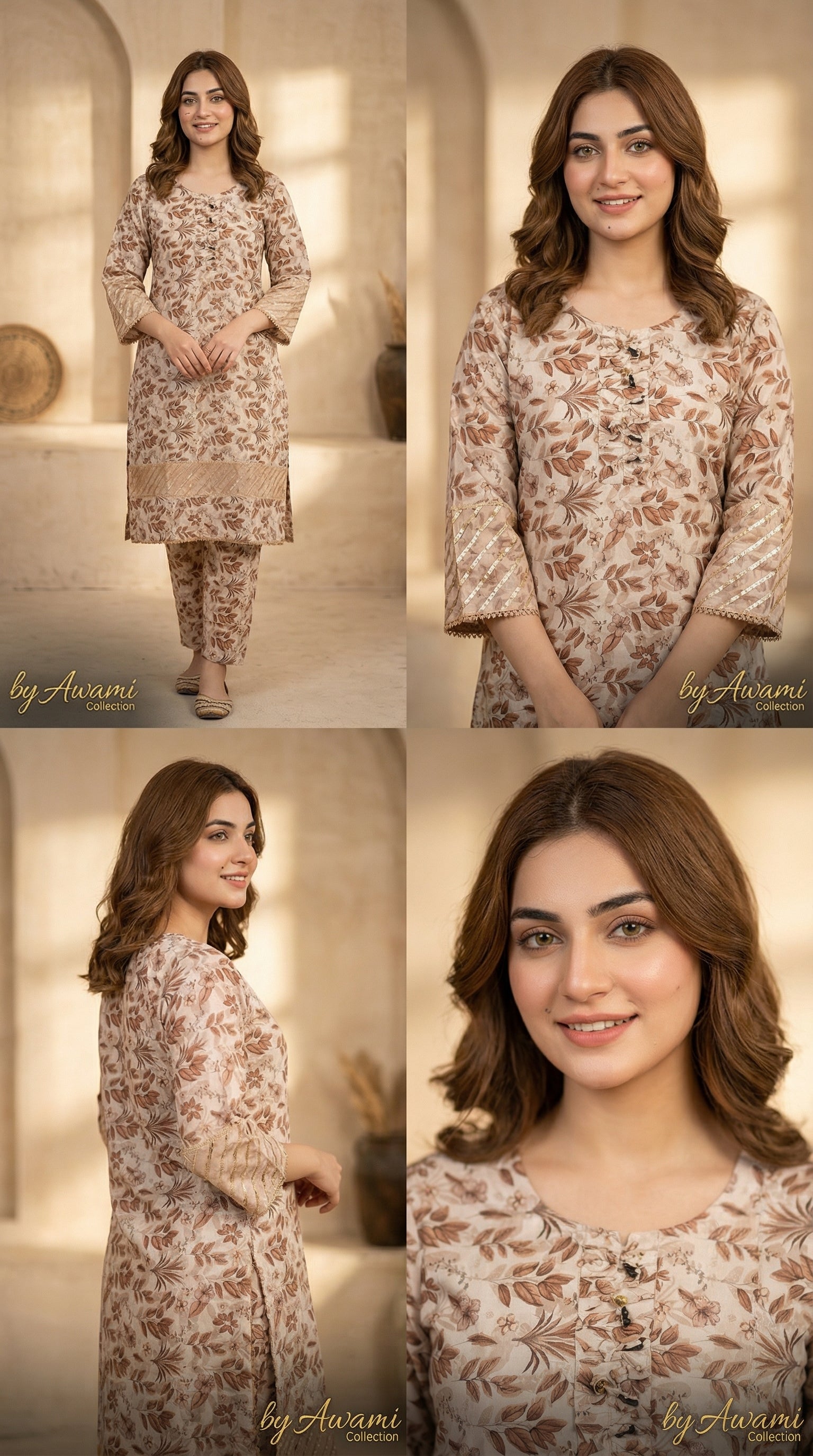 Earthy Sandstone Floral Sequin Set