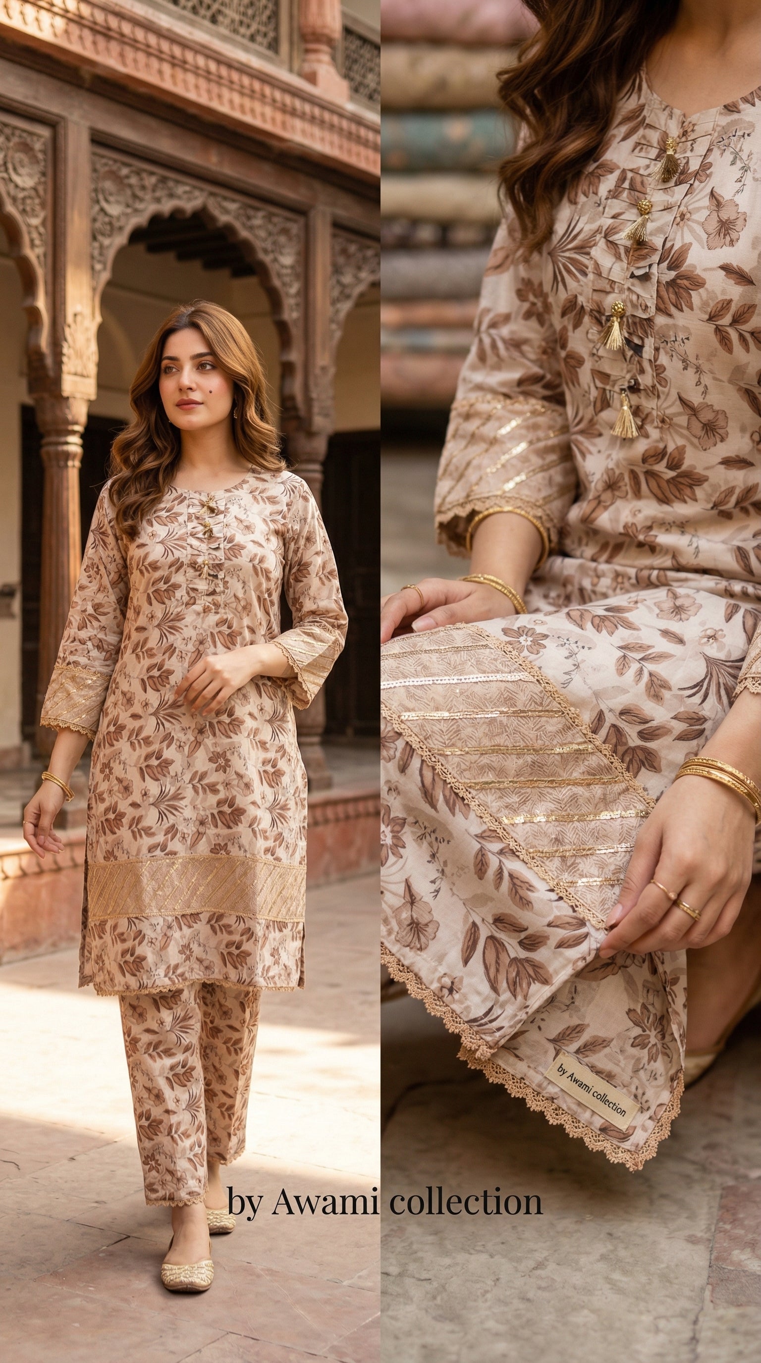 Earthy Sandstone Floral Sequin Set