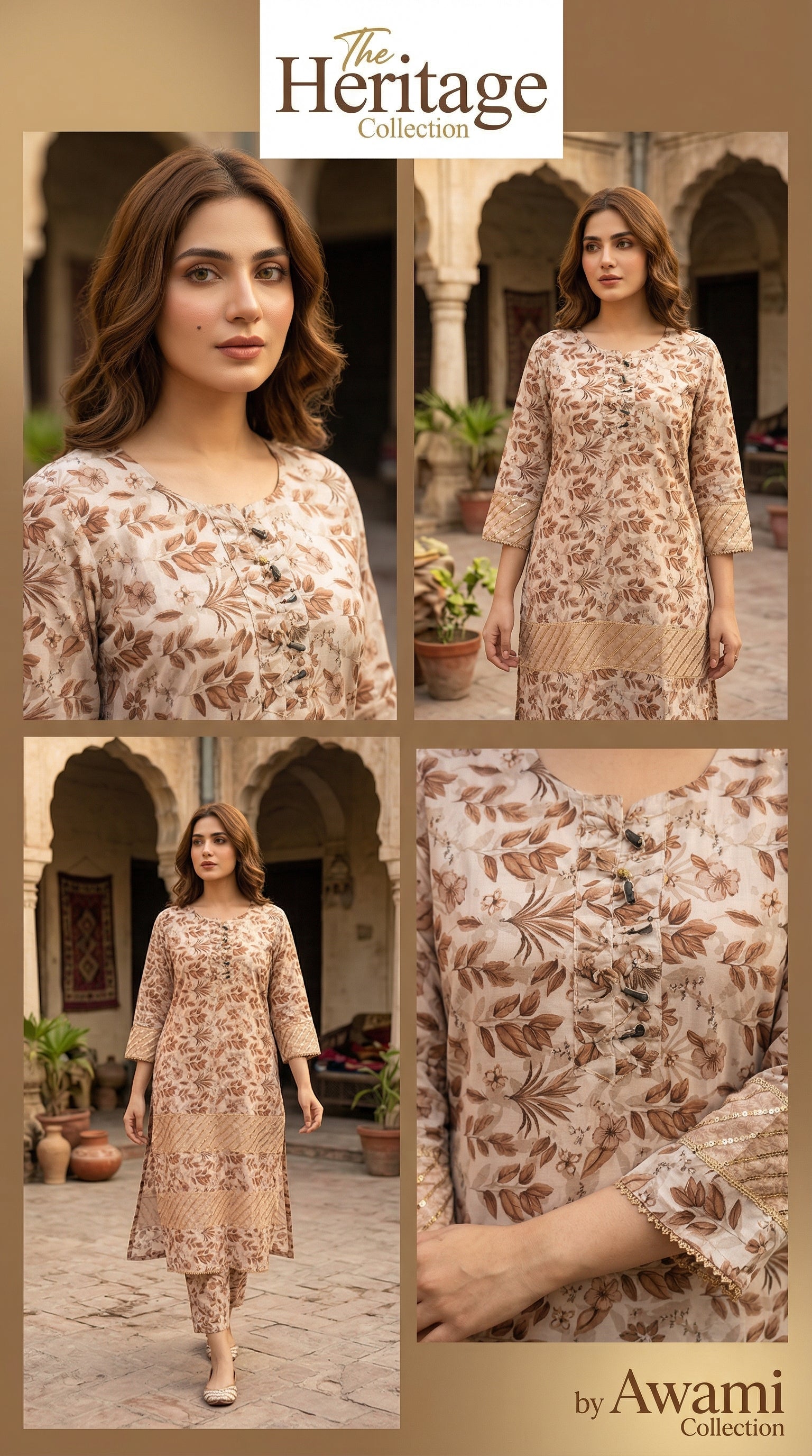 Earthy Sandstone Floral Sequin Set