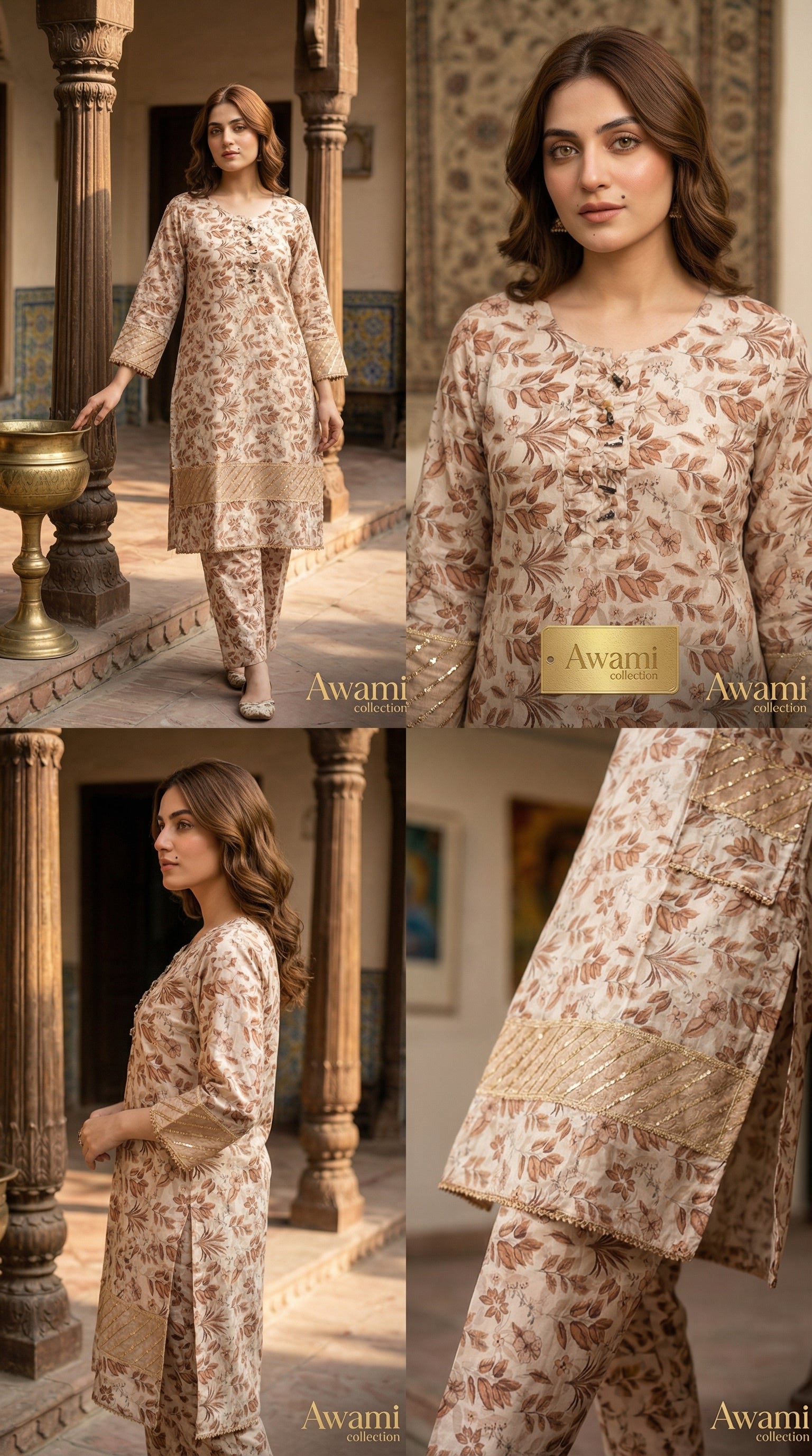 Earthy Sandstone Floral Sequin Set