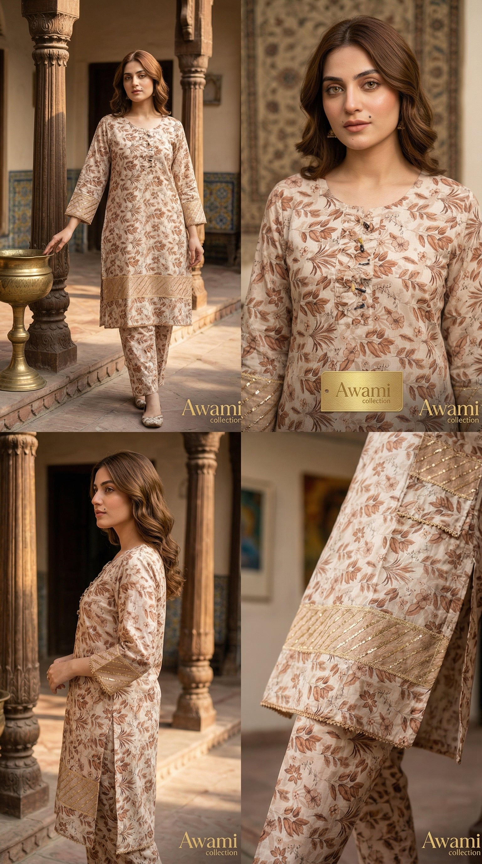 Earthy Sandstone Floral Sequin Set