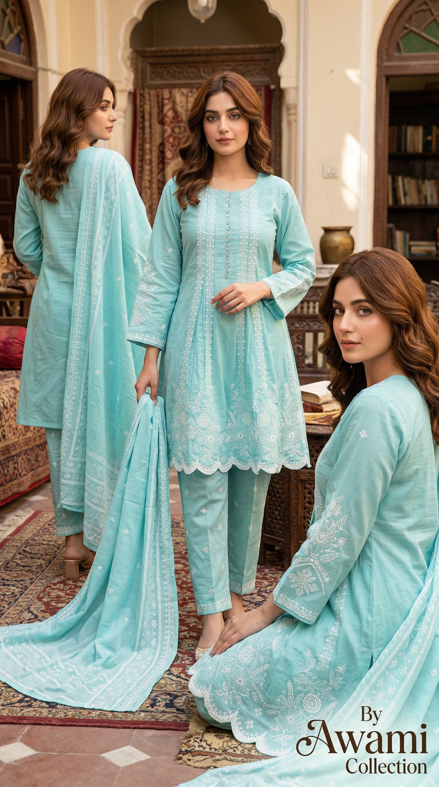 Powder Blue Embroidered Frock