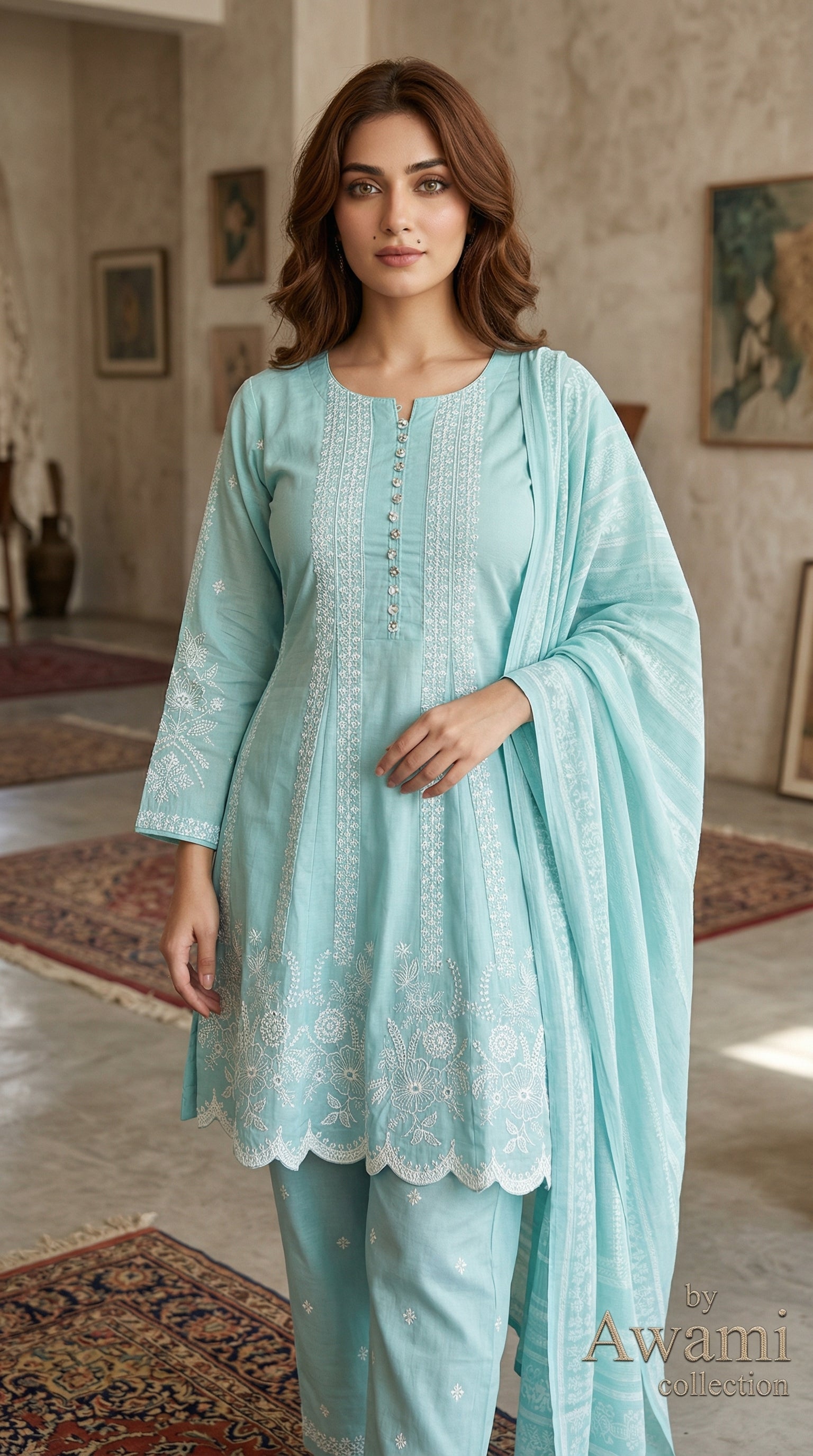 Powder Blue Embroidered Frock