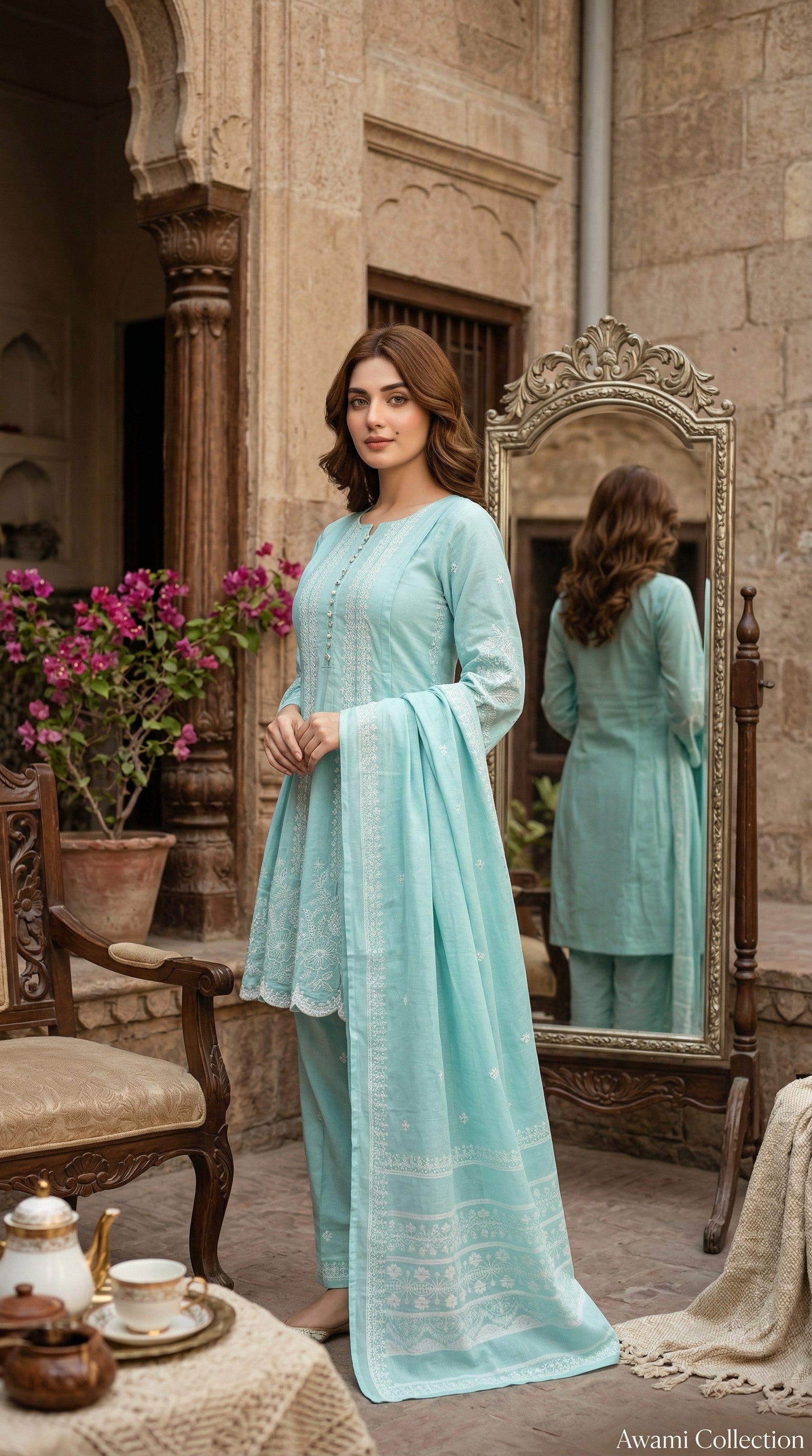 Powder Blue Embroidered Frock