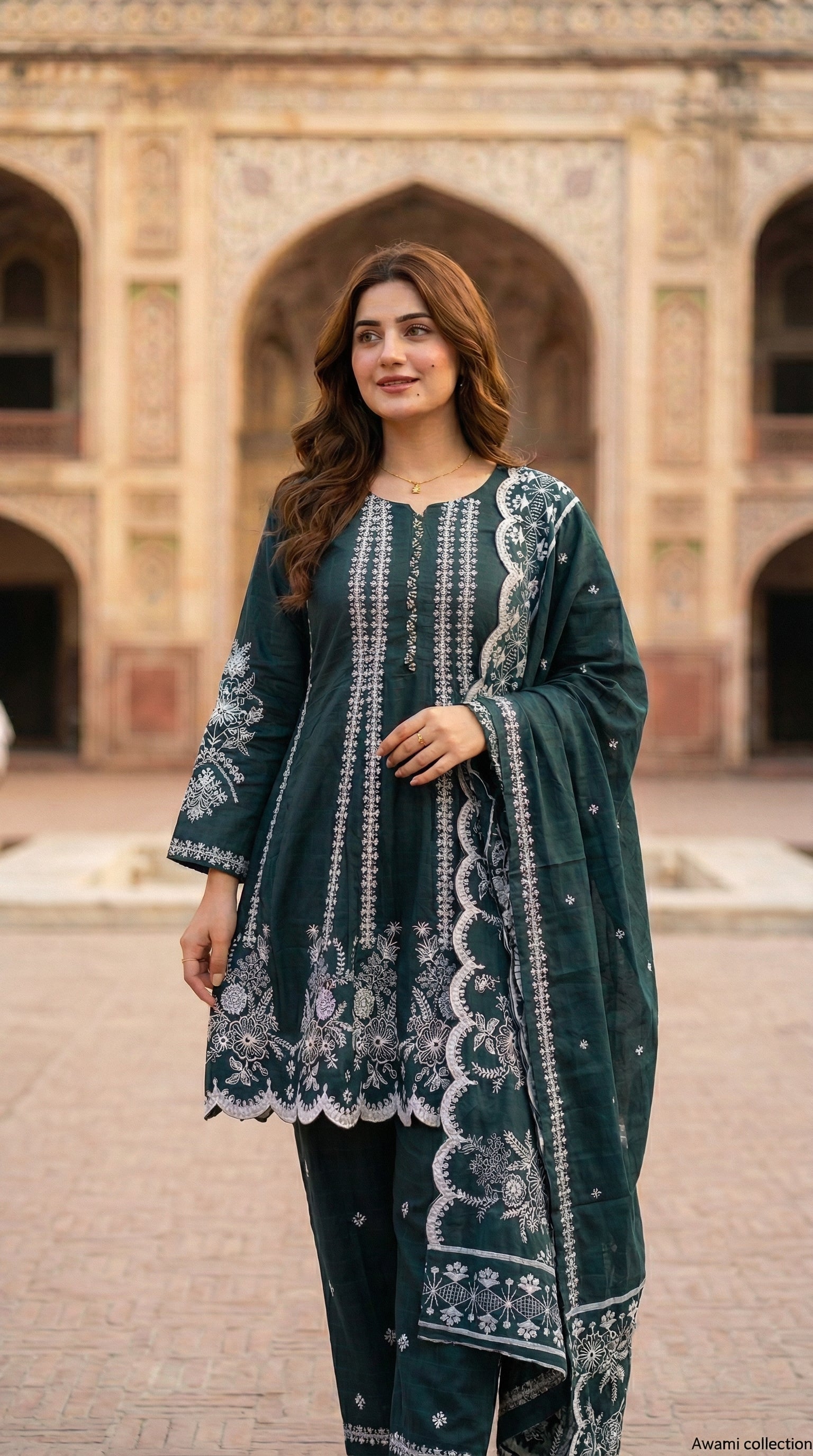 Green Embroidered Frock 3-Piece