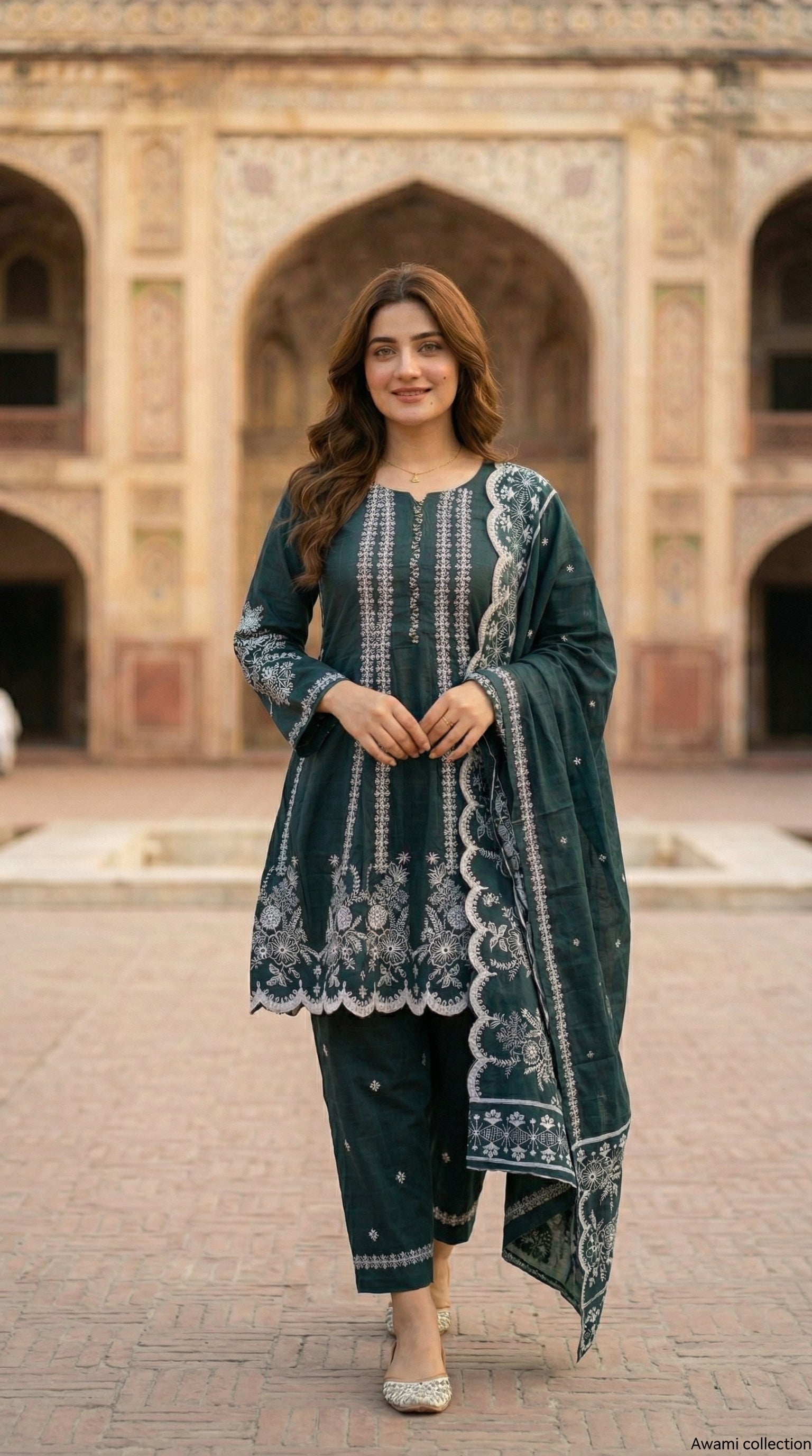 Green Embroidered Frock 3-Piece
