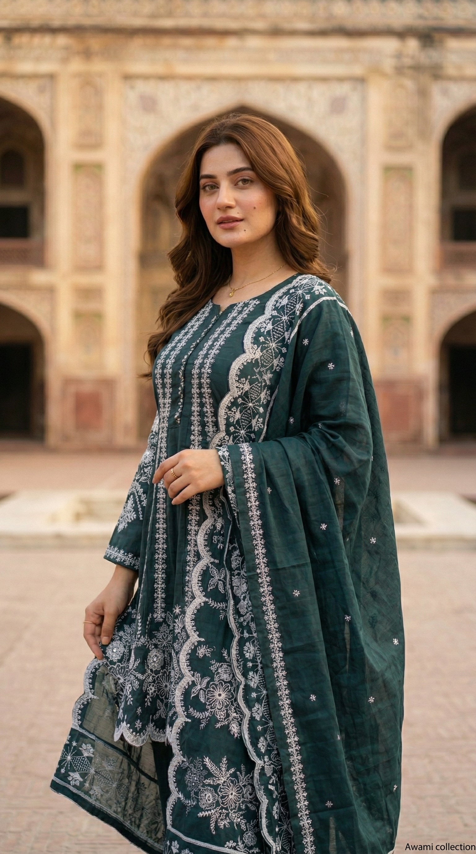 Green Embroidered Frock 3-Piece