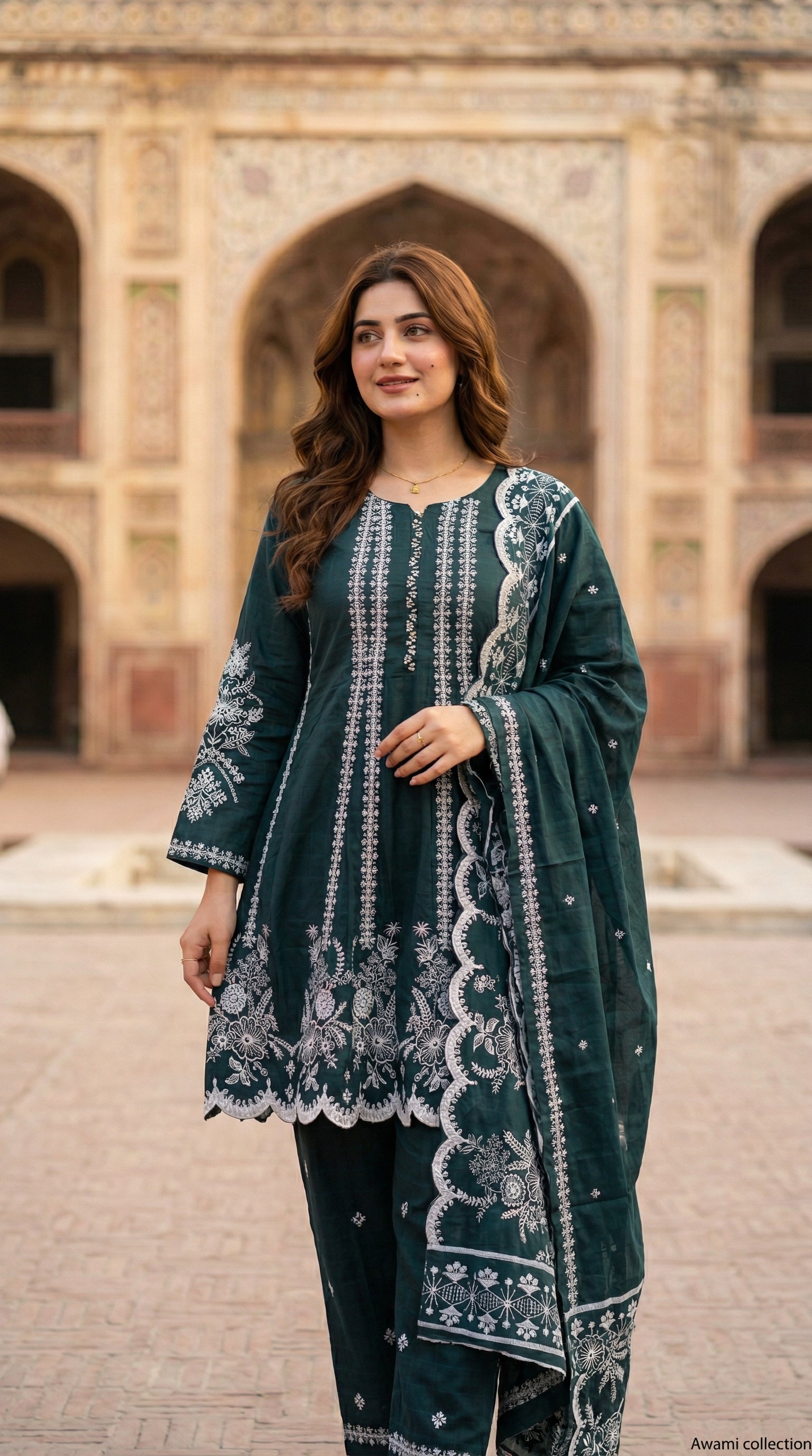 Green Embroidered Frock 3-Piece