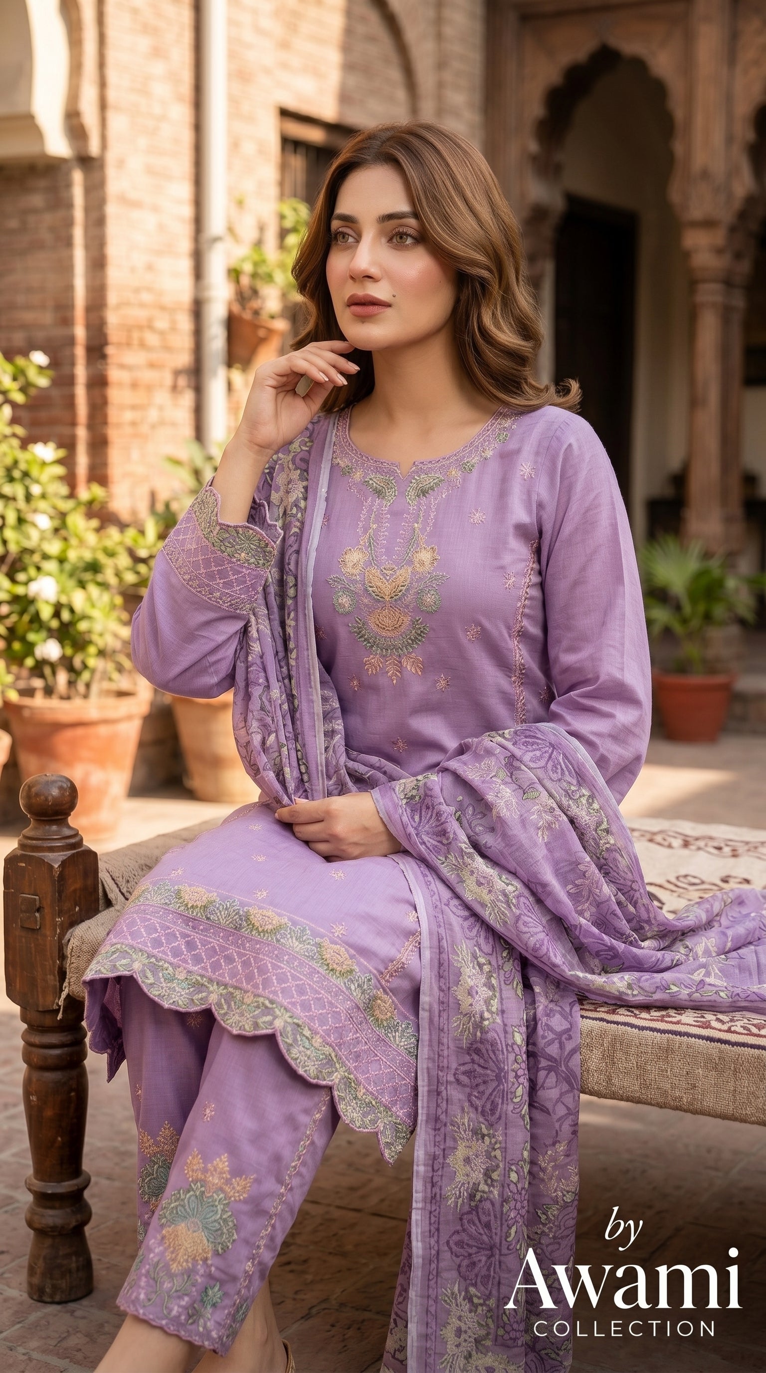 Stunning Lavender Embroidered 3-Piece Pakistani Lawn Salwar Kameez | Premium Floral Kurta Set with Dupatta – Awami Collection 2026