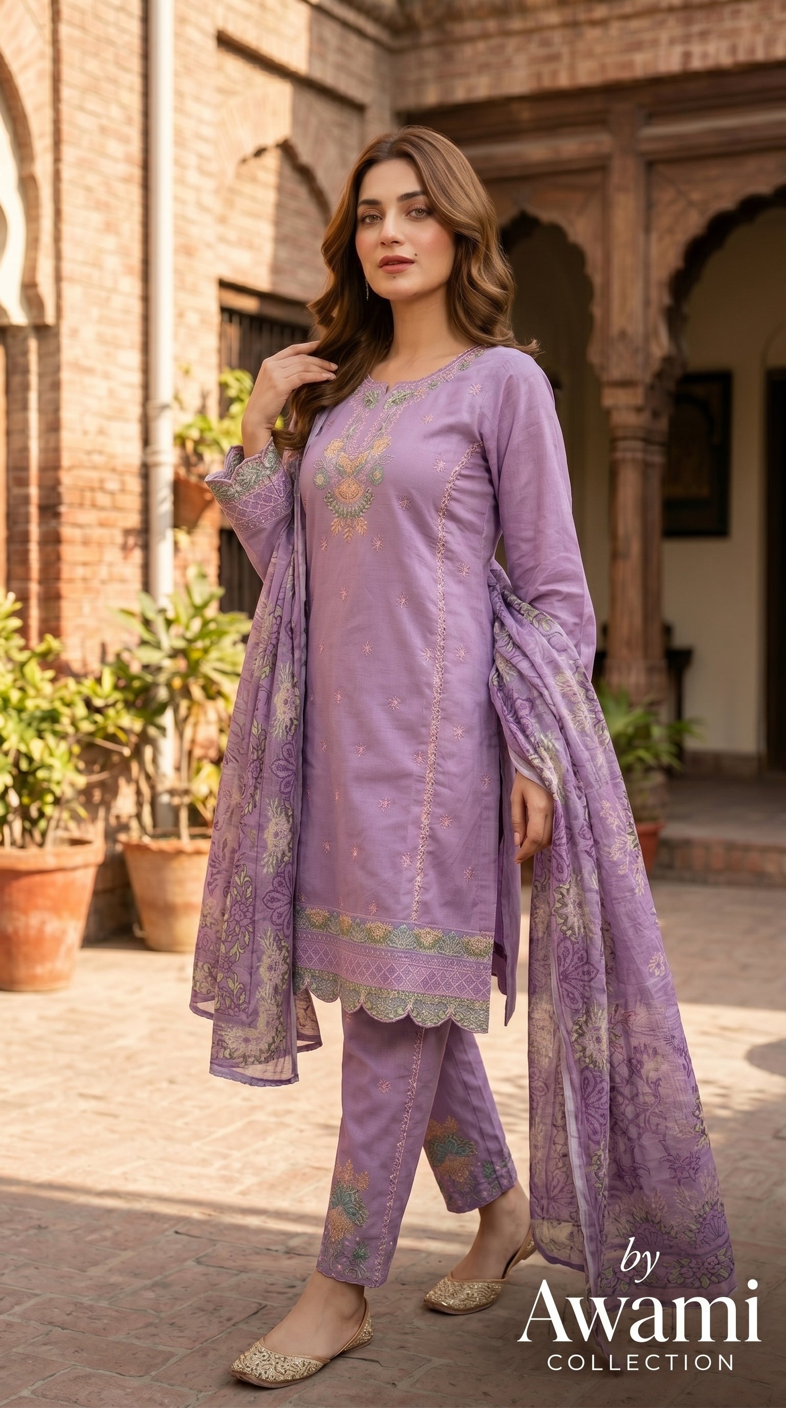 Stunning Lavender Embroidered 3-Piece Pakistani Lawn Salwar Kameez | Premium Floral Kurta Set with Dupatta – Awami Collection 2026