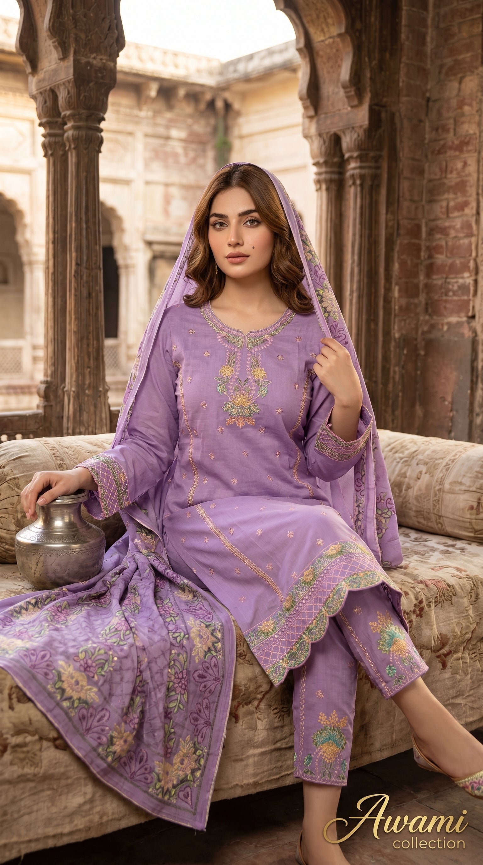 Stunning Lavender Embroidered 3-Piece Pakistani Lawn Salwar Kameez | Premium Floral Kurta Set with Dupatta – Awami Collection 2026
