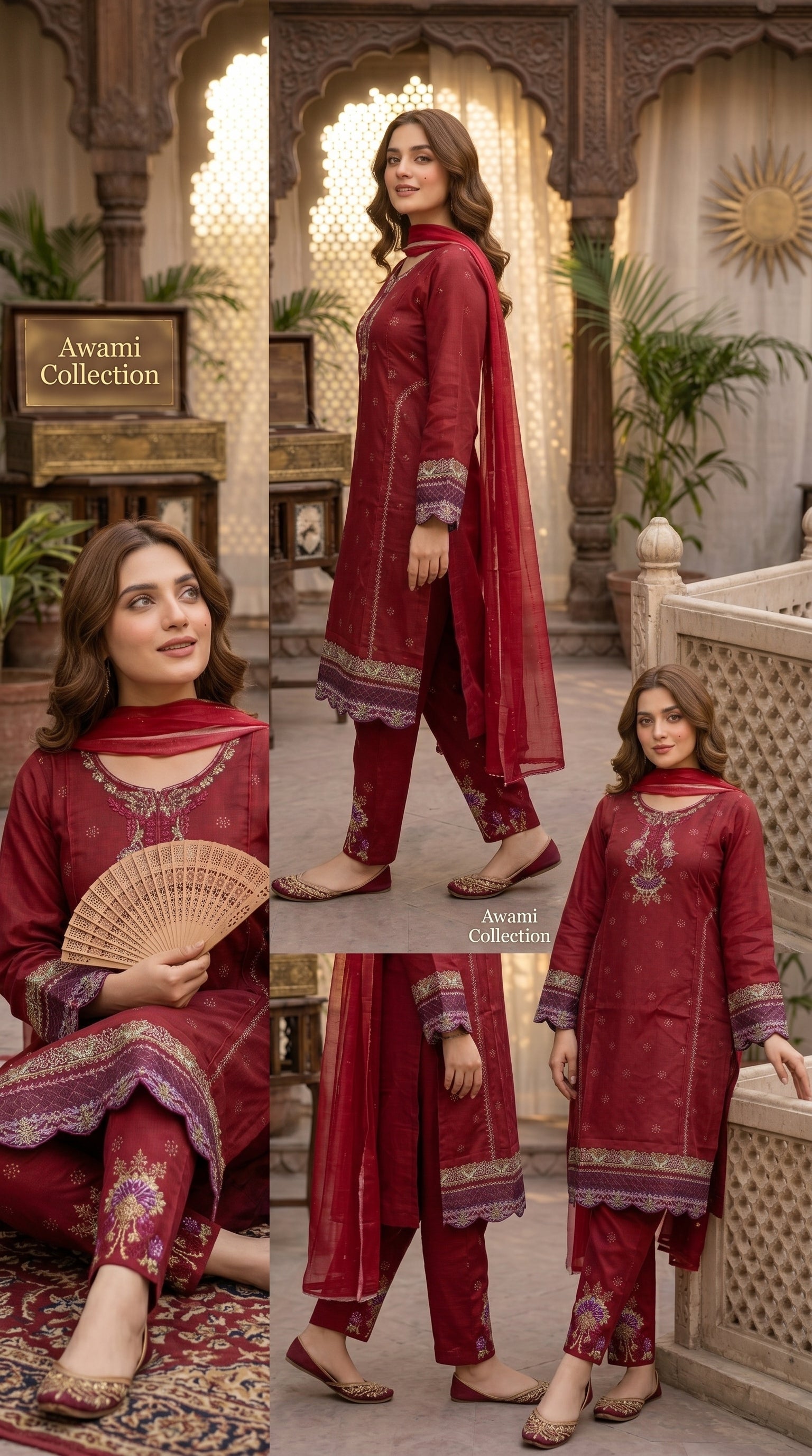 Maroon Embroidered Pakistani Suit - Awami Collection