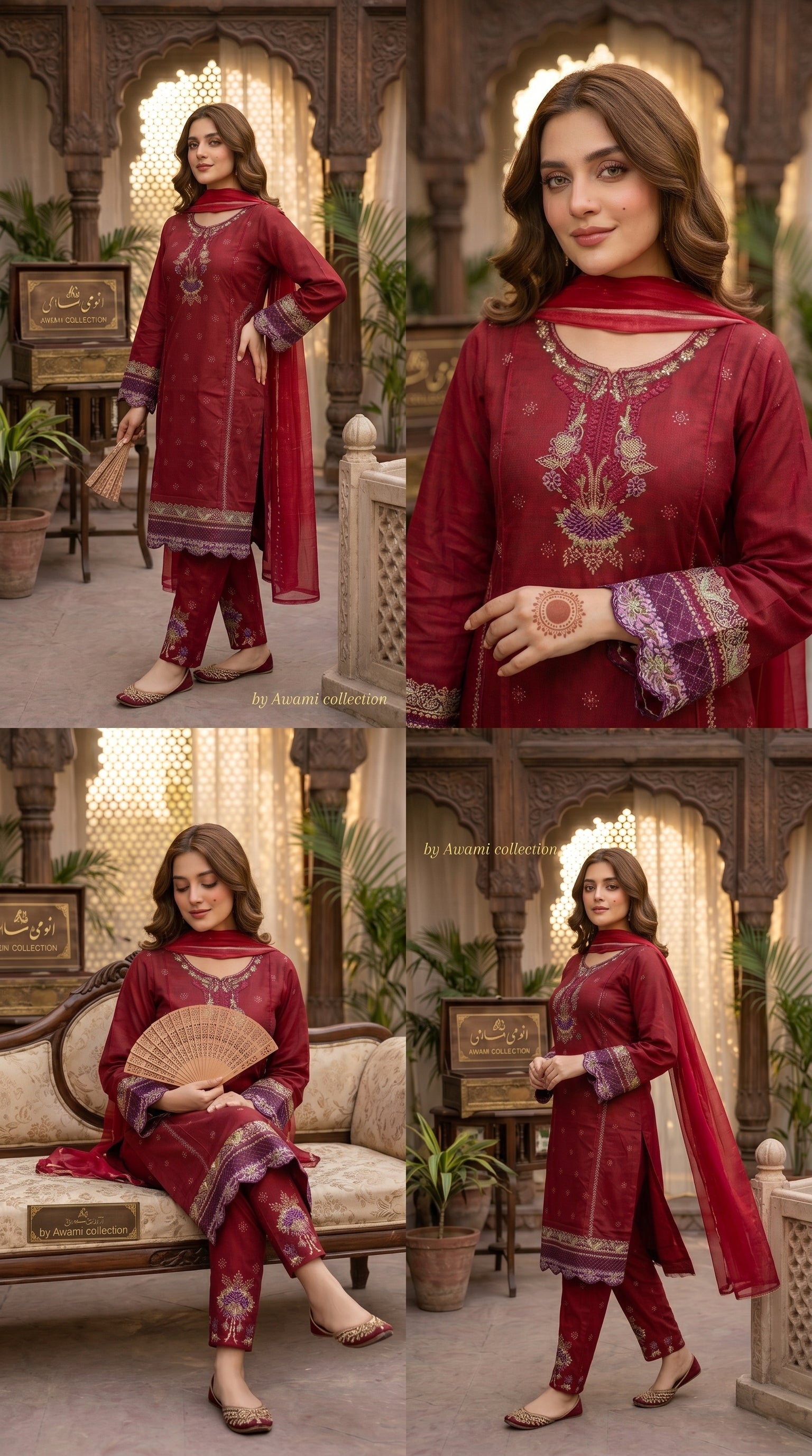 Maroon Embroidered Pakistani Suit - Awami Collection