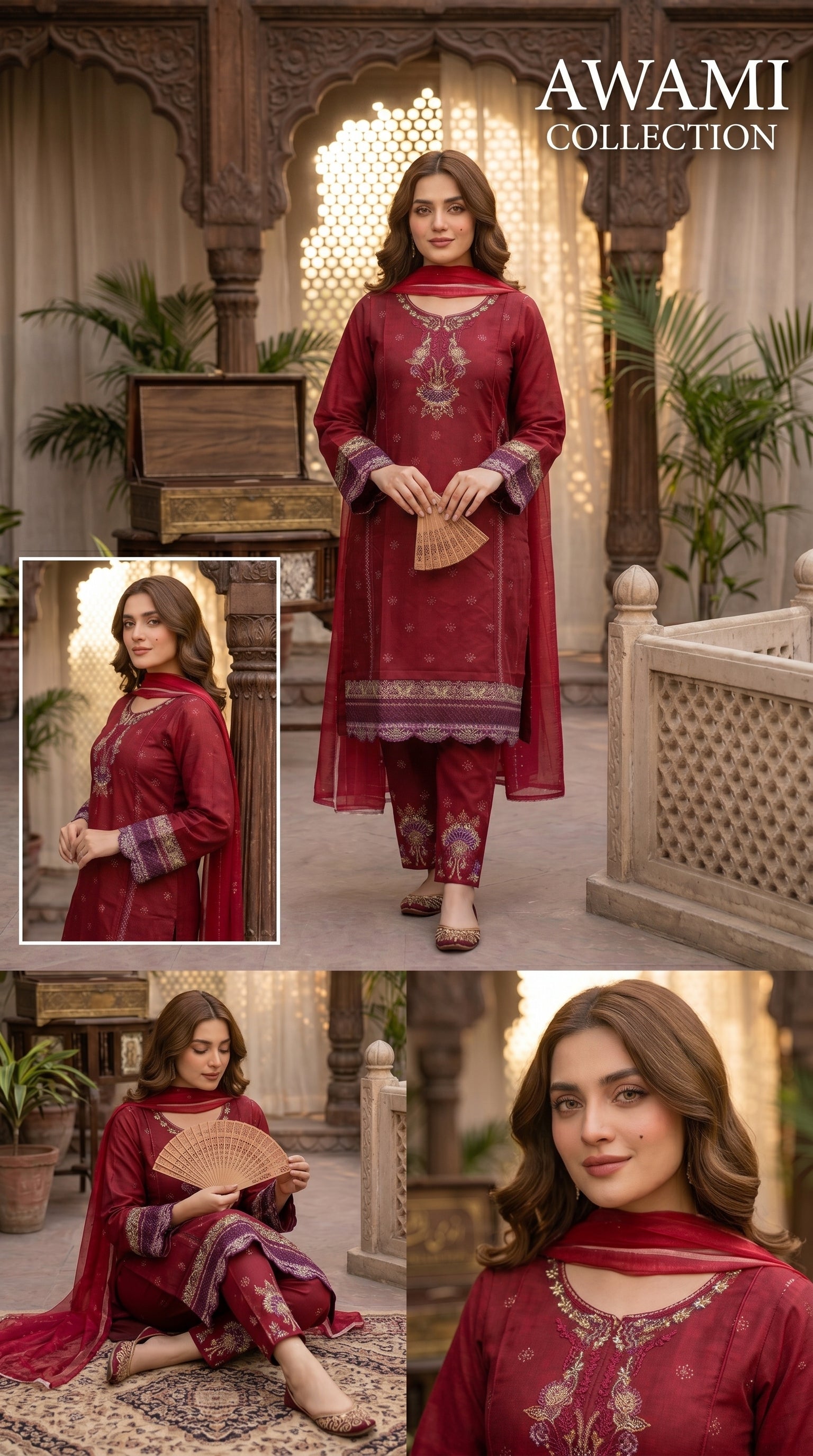 Maroon Embroidered Pakistani Suit - Awami Collection