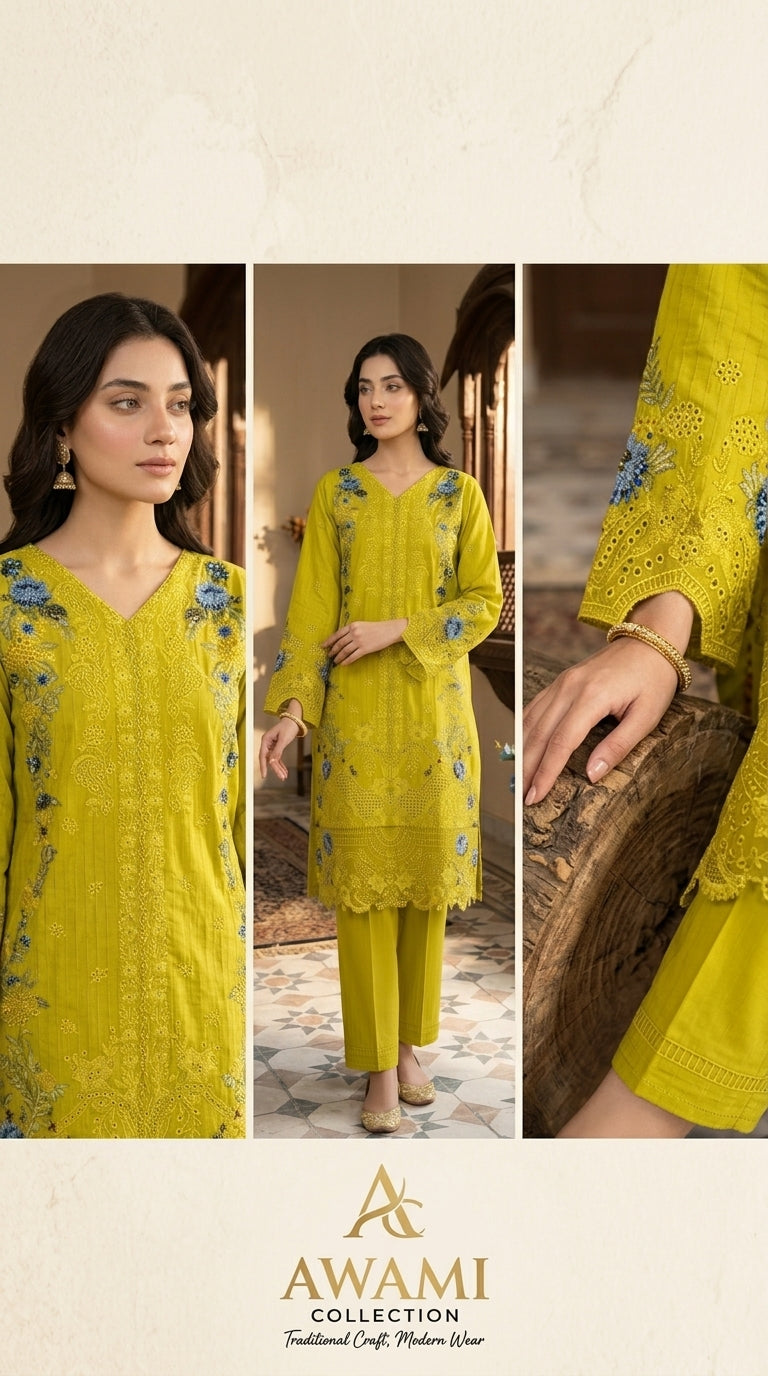 Lime Zest Embroidered Laser-Cut Ensemble