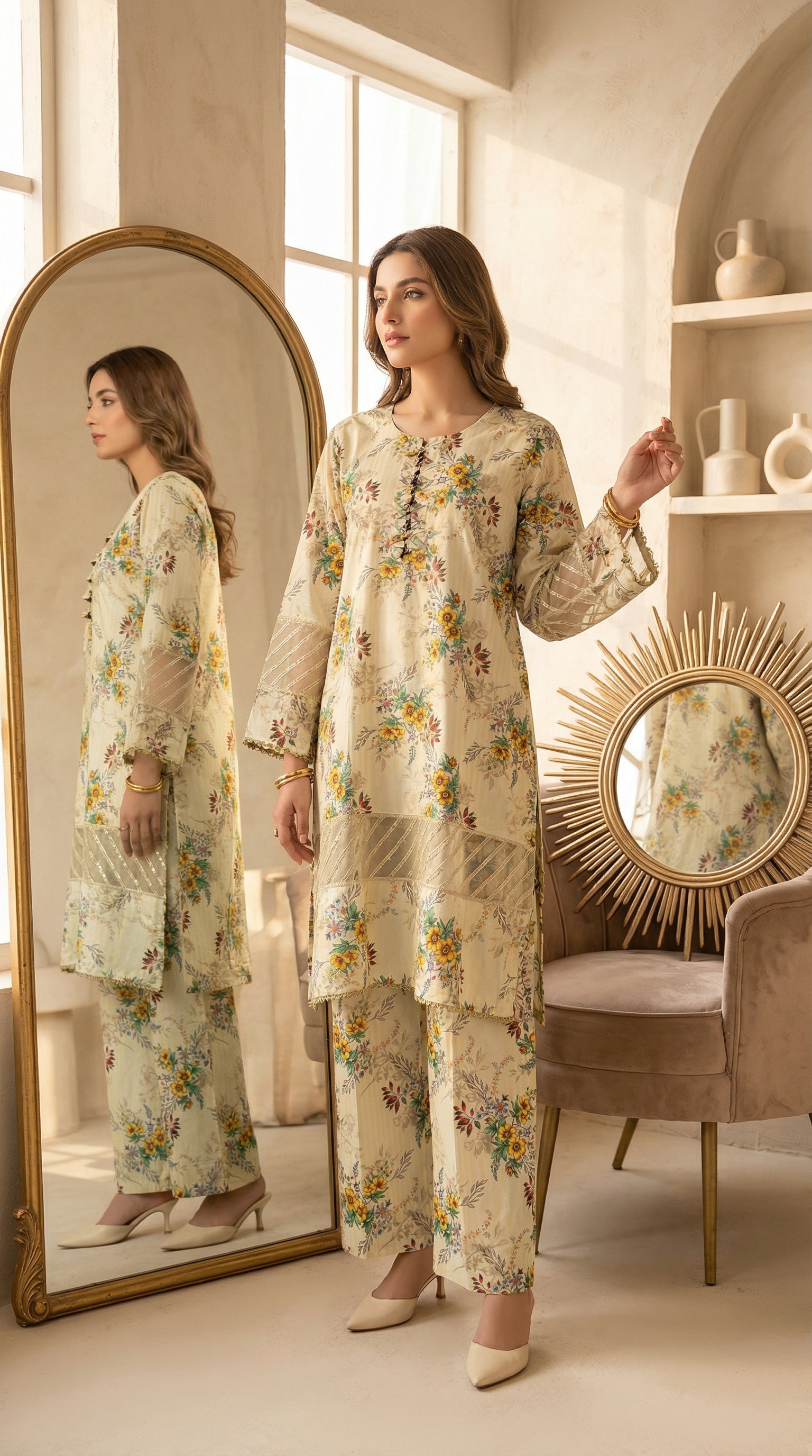 Beige Printed Lawn Suit
