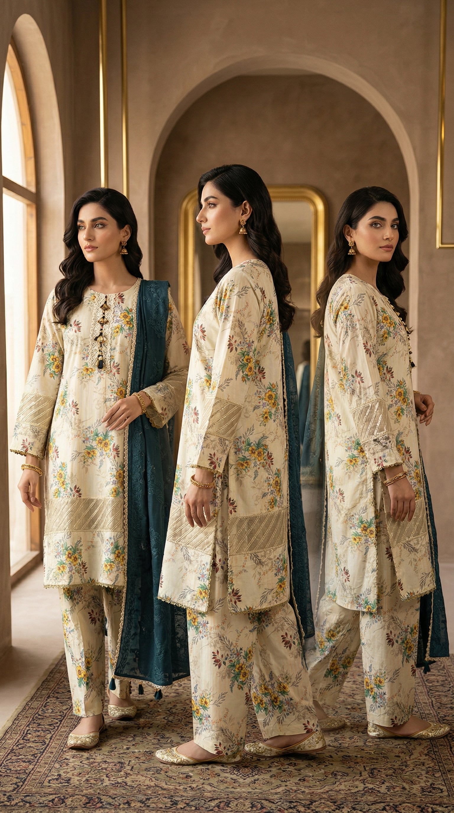 Beige Printed Lawn Suit