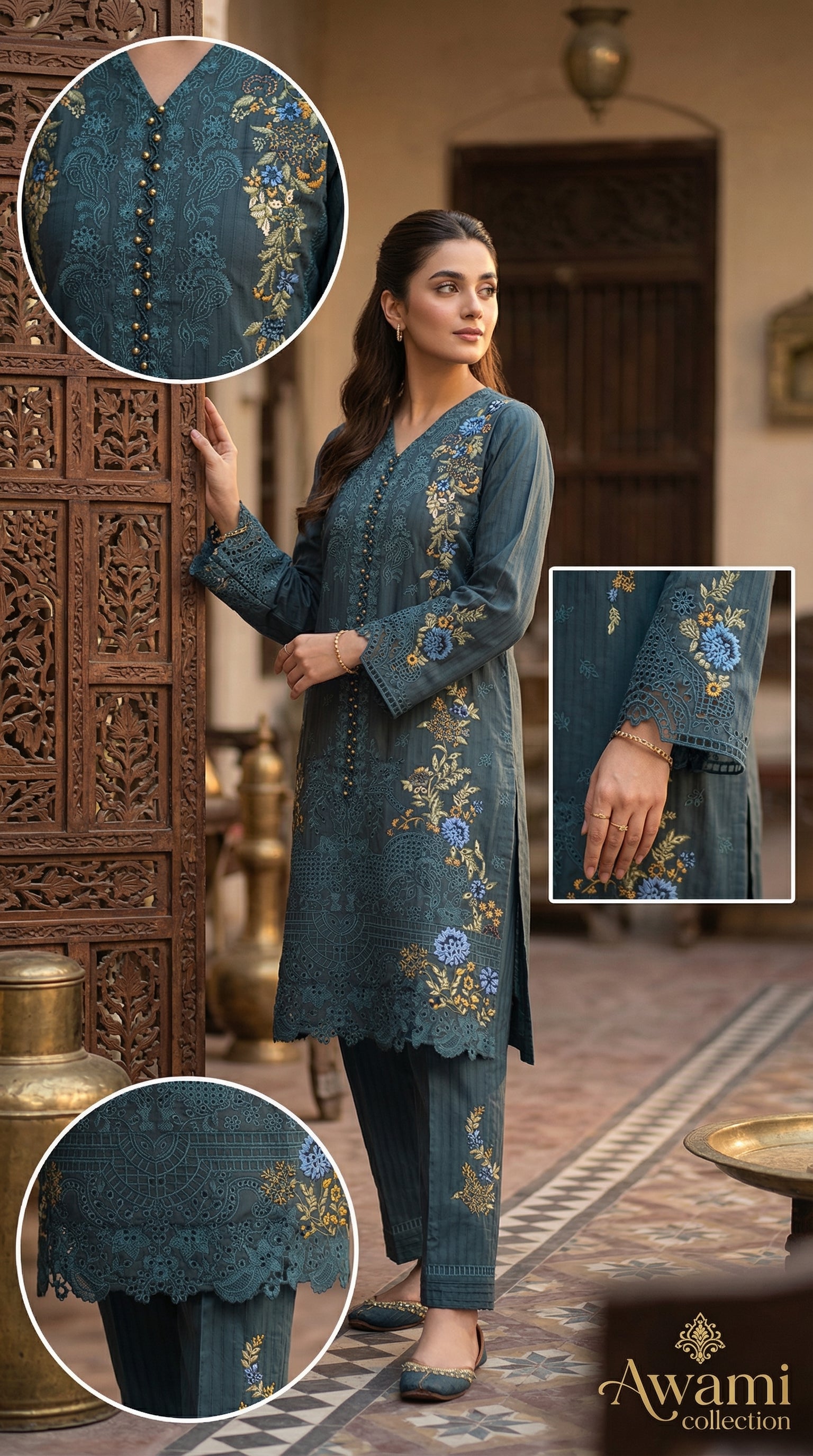 Lime Zest Embroidered Laser-Cut Ensemble