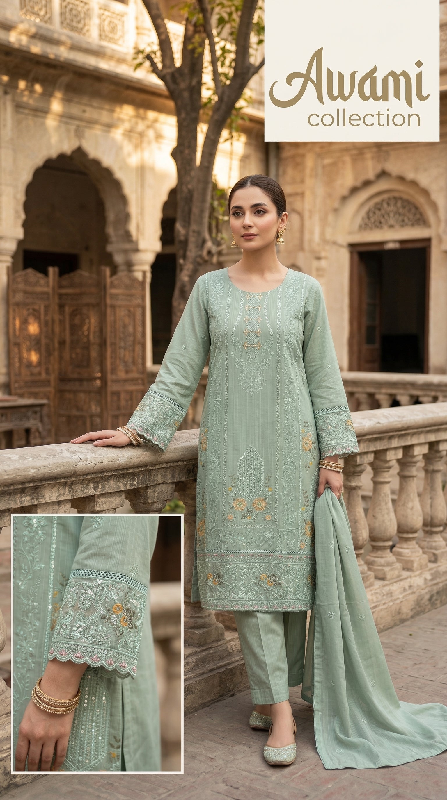 Prussian Blue Embroidered Mirror-Work Suit