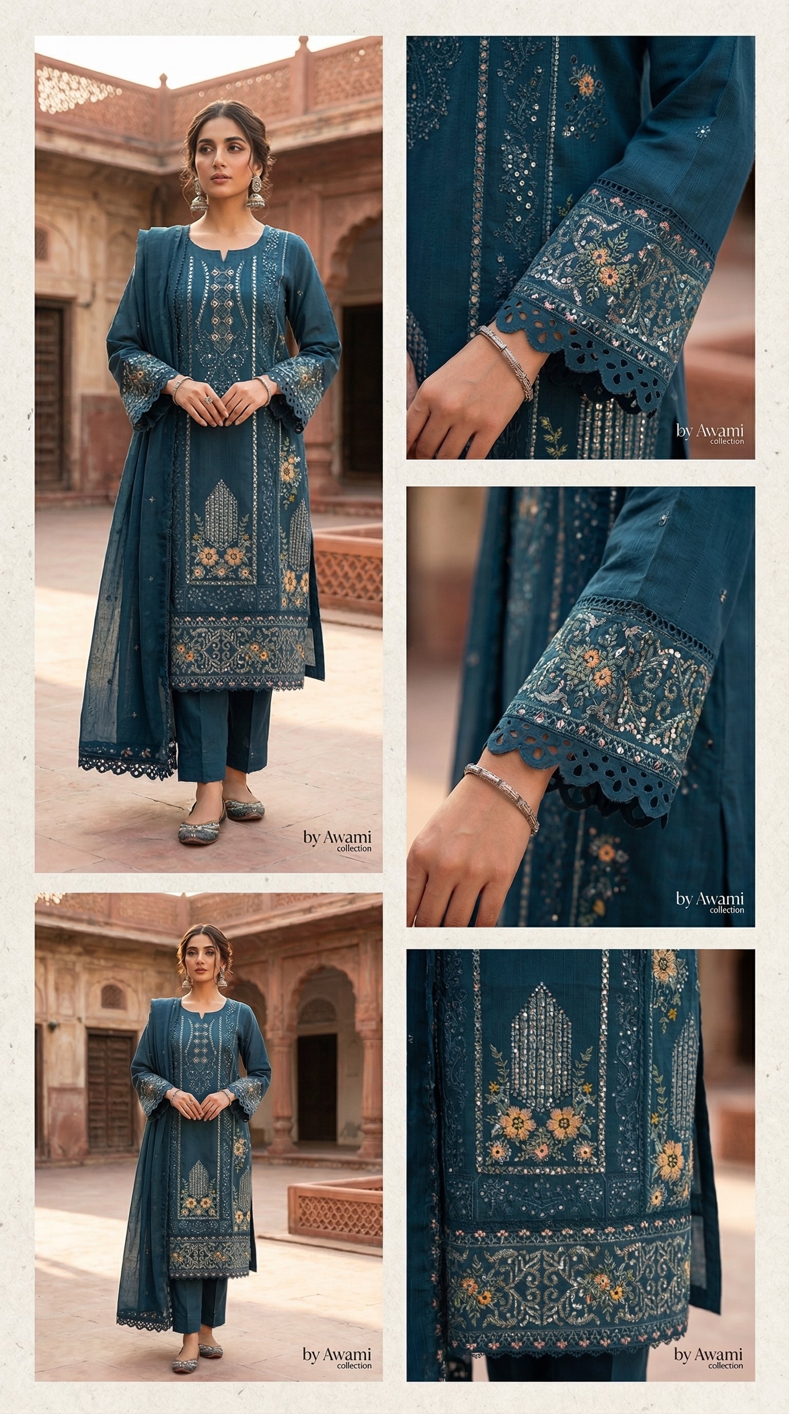 Prussian Blue Embroidered Mirror-Work Suit
