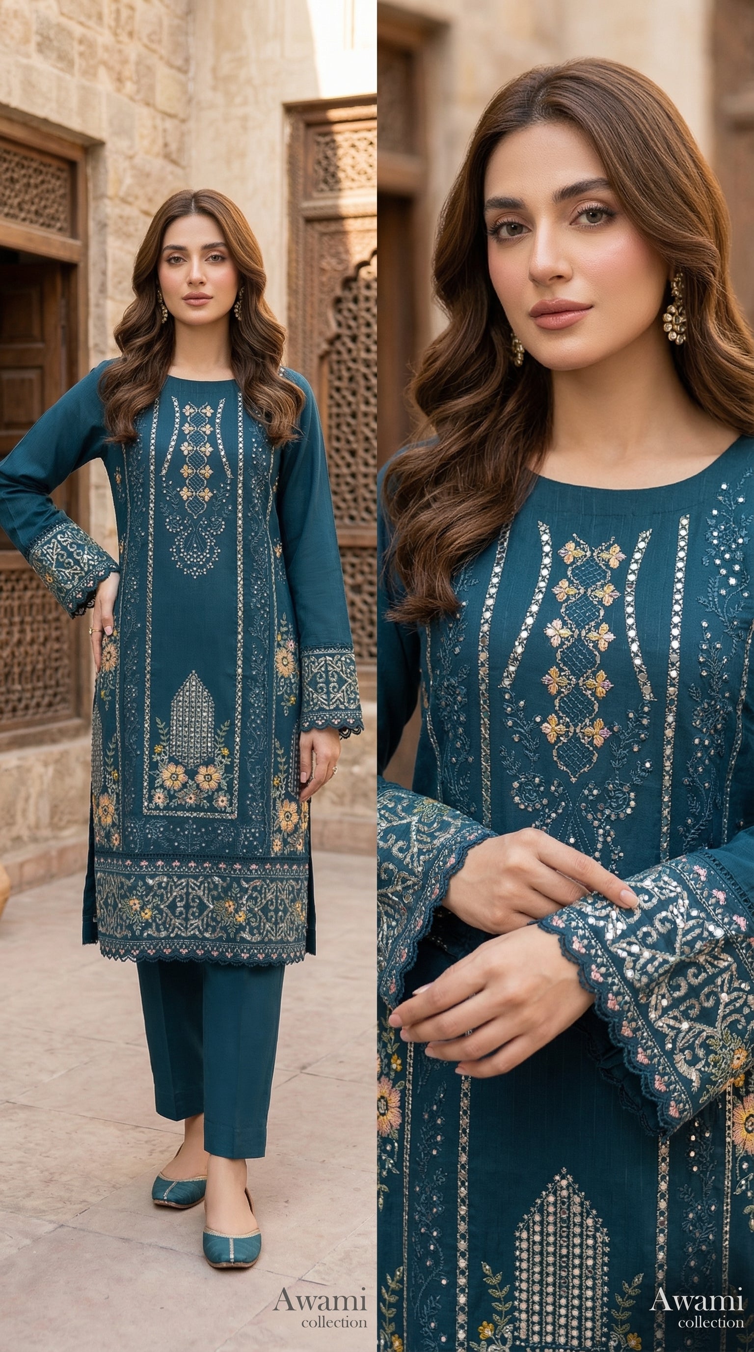 Prussian Blue Embroidered Mirror-Work Suit