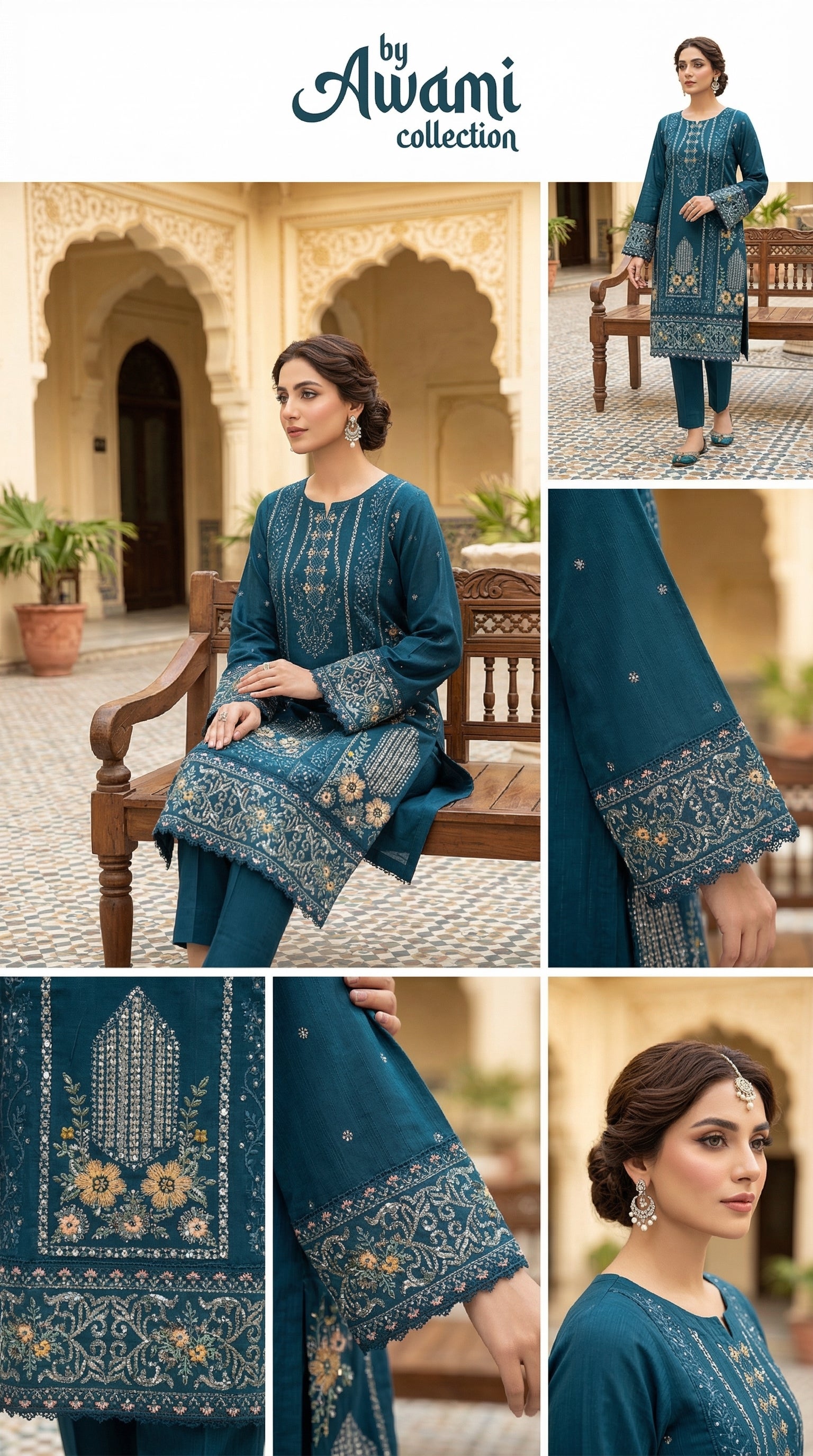 Prussian Blue Embroidered Mirror-Work Suit