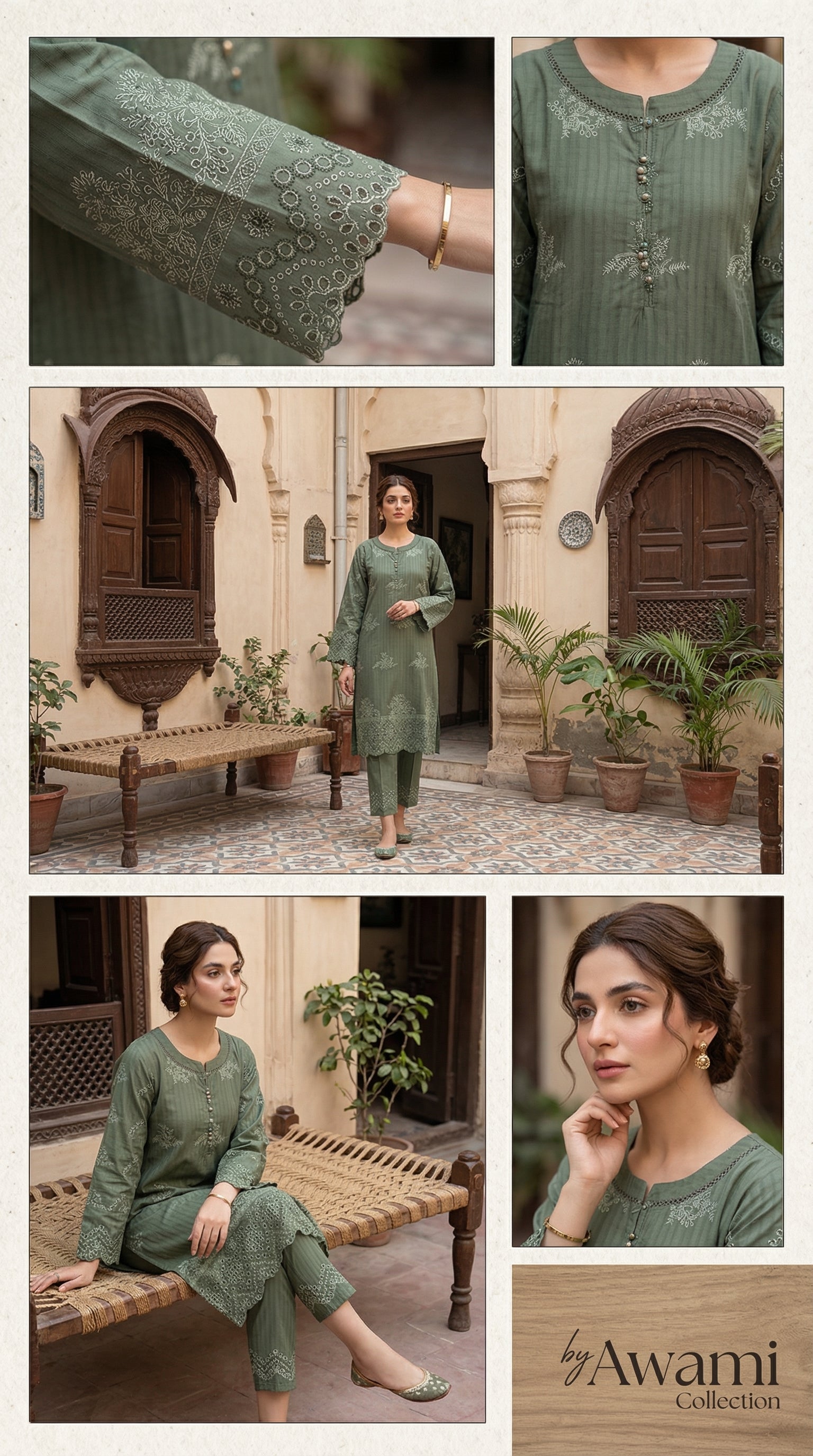 Sage Green Embroidered Chikankari Ensemble