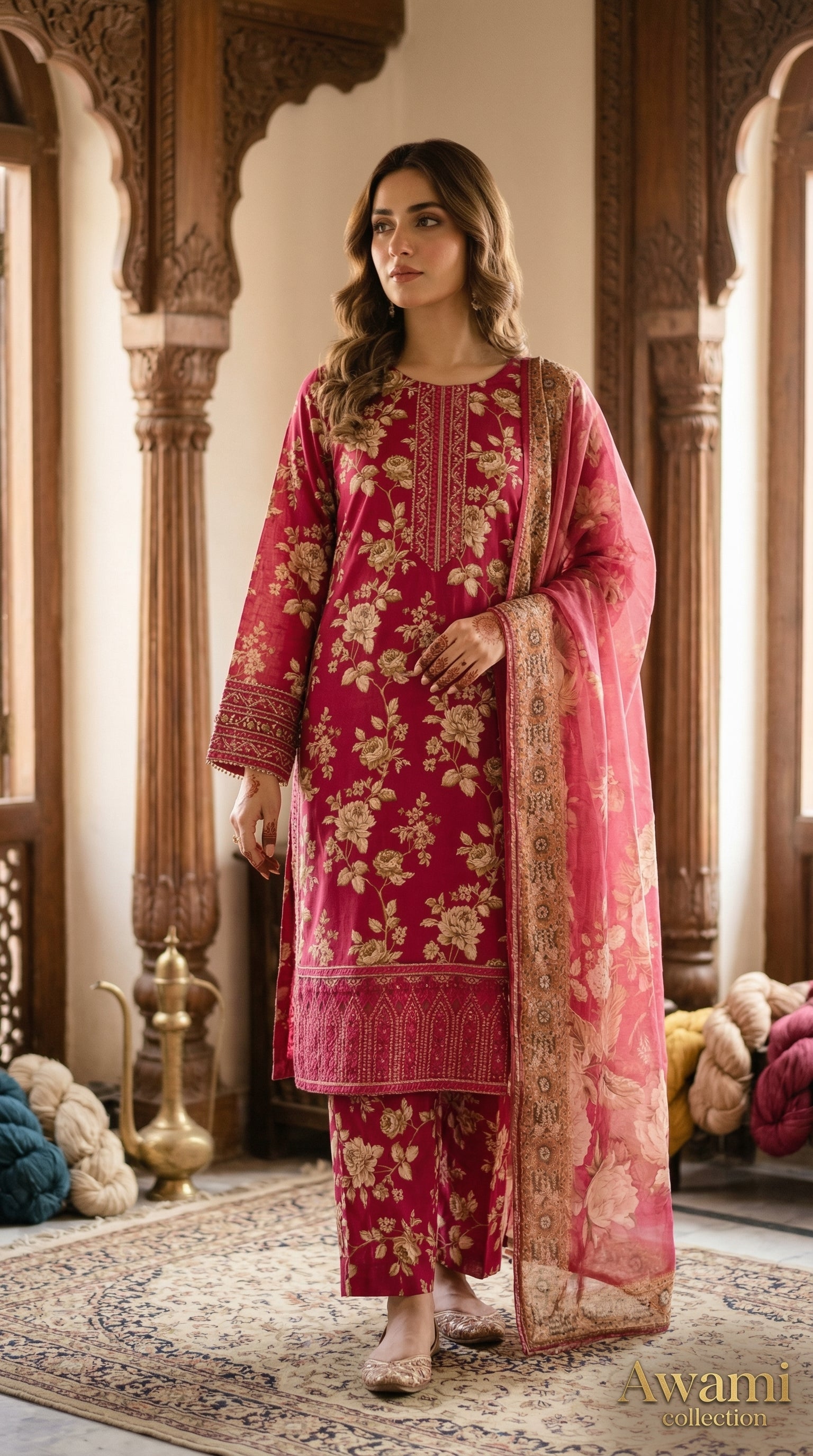 Crimson Floral Heritage Ensemble