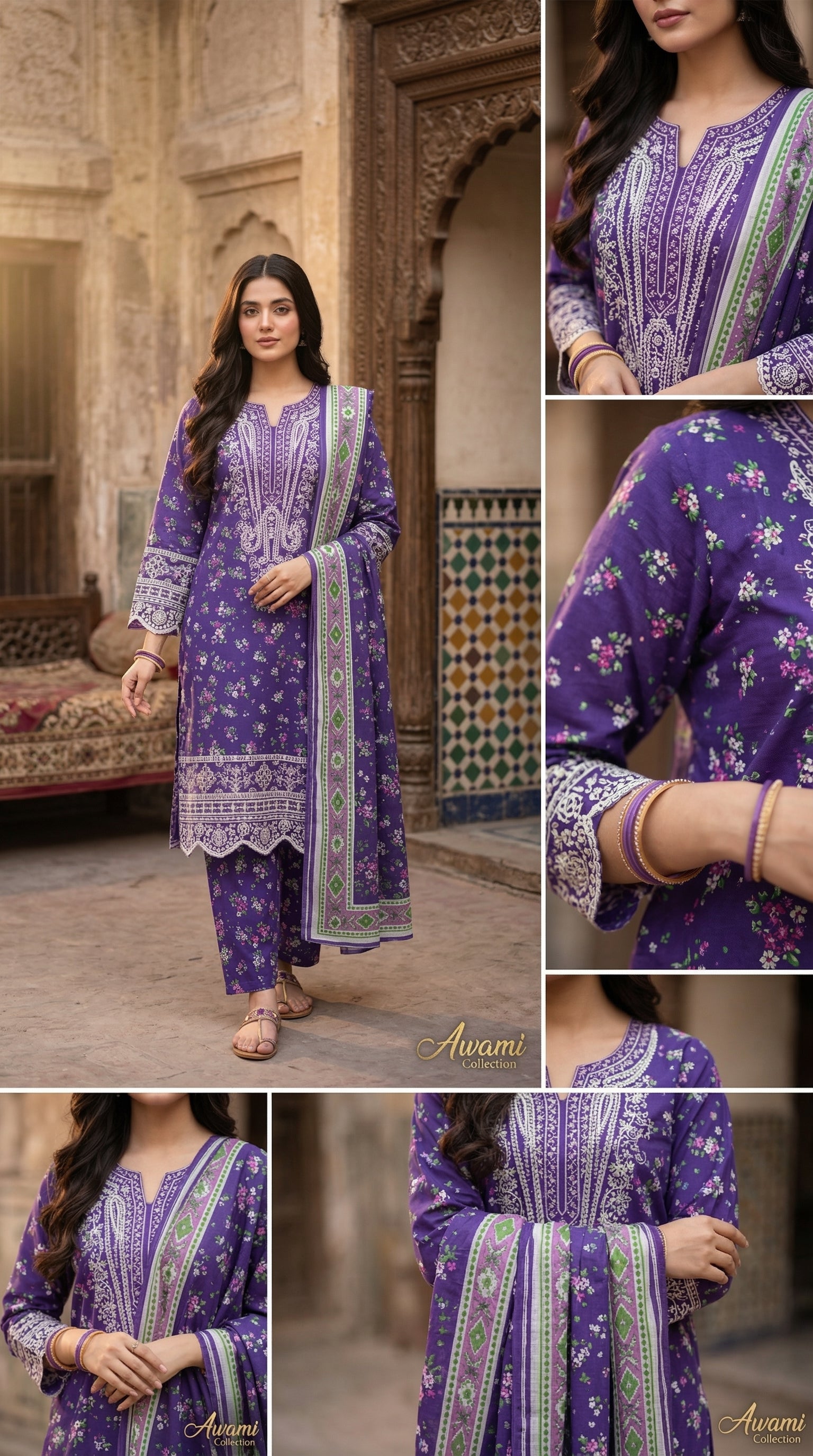 Royal Purple Floral Print Ensemble