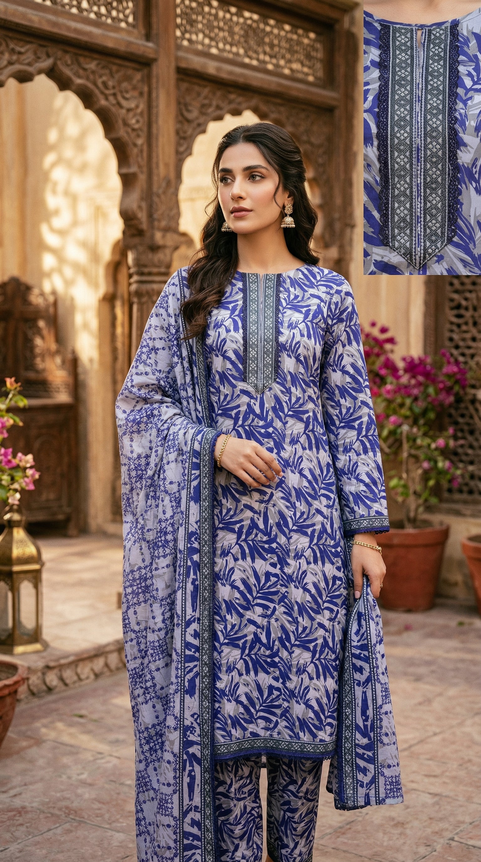 Royal Sapphire Printed Lawn Suit