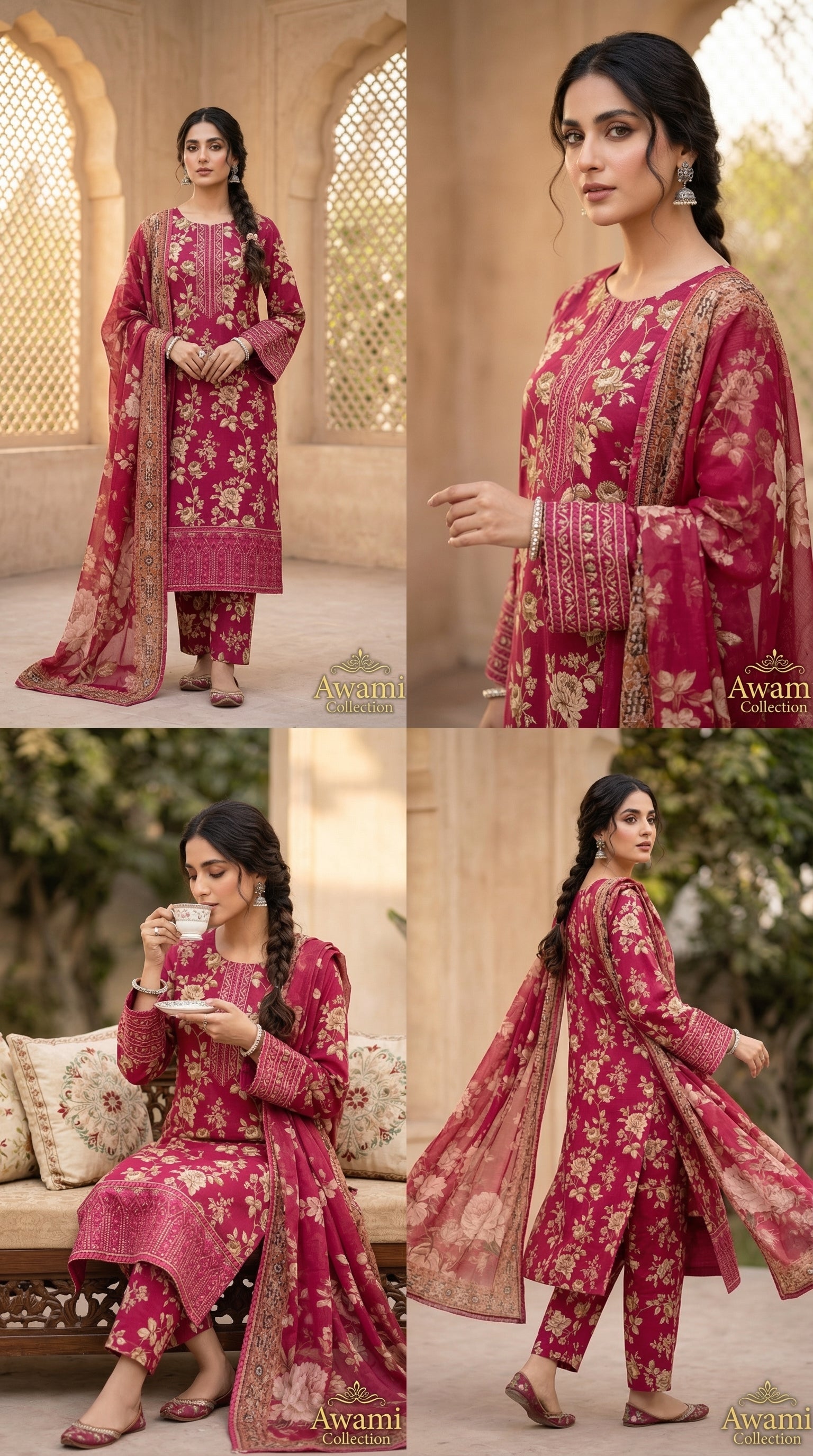 Crimson Floral Heritage Ensemble