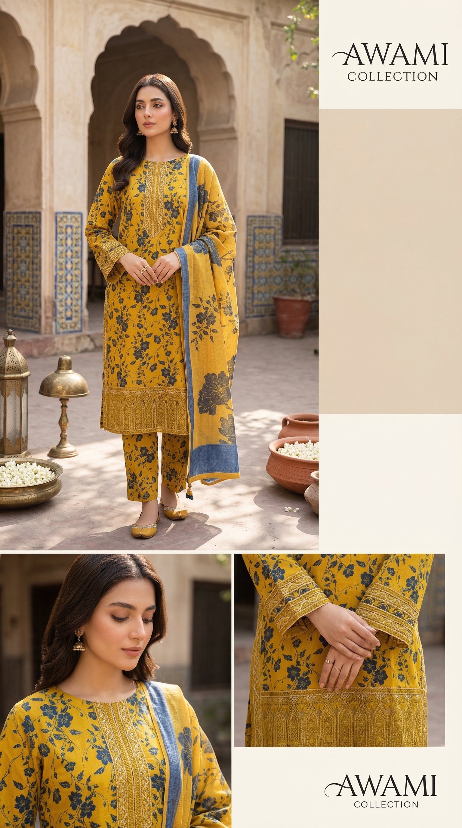 Ochre Mustard & Slate Blue Floral Ensemble