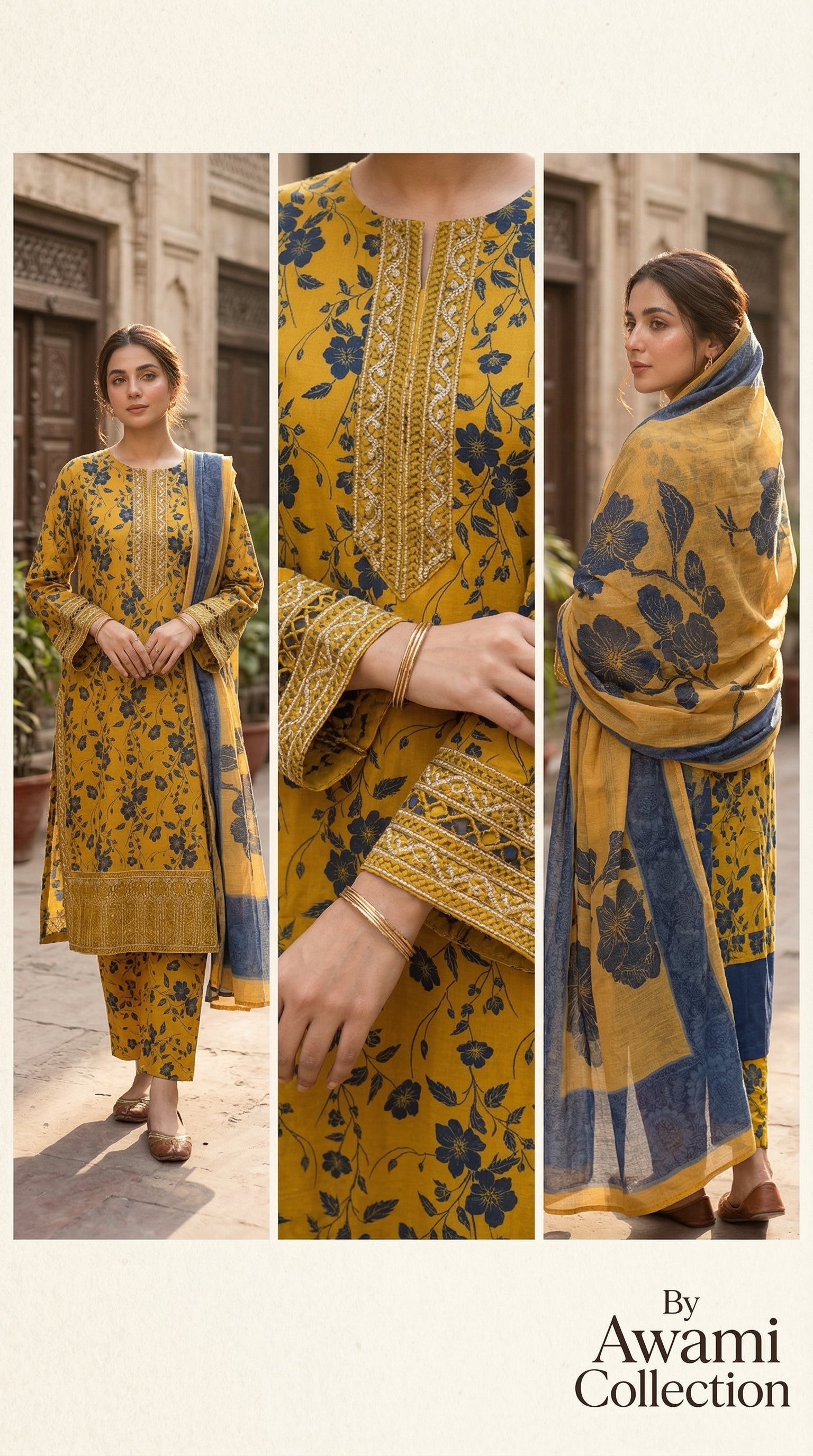 Ochre Mustard & Slate Blue Floral Ensemble