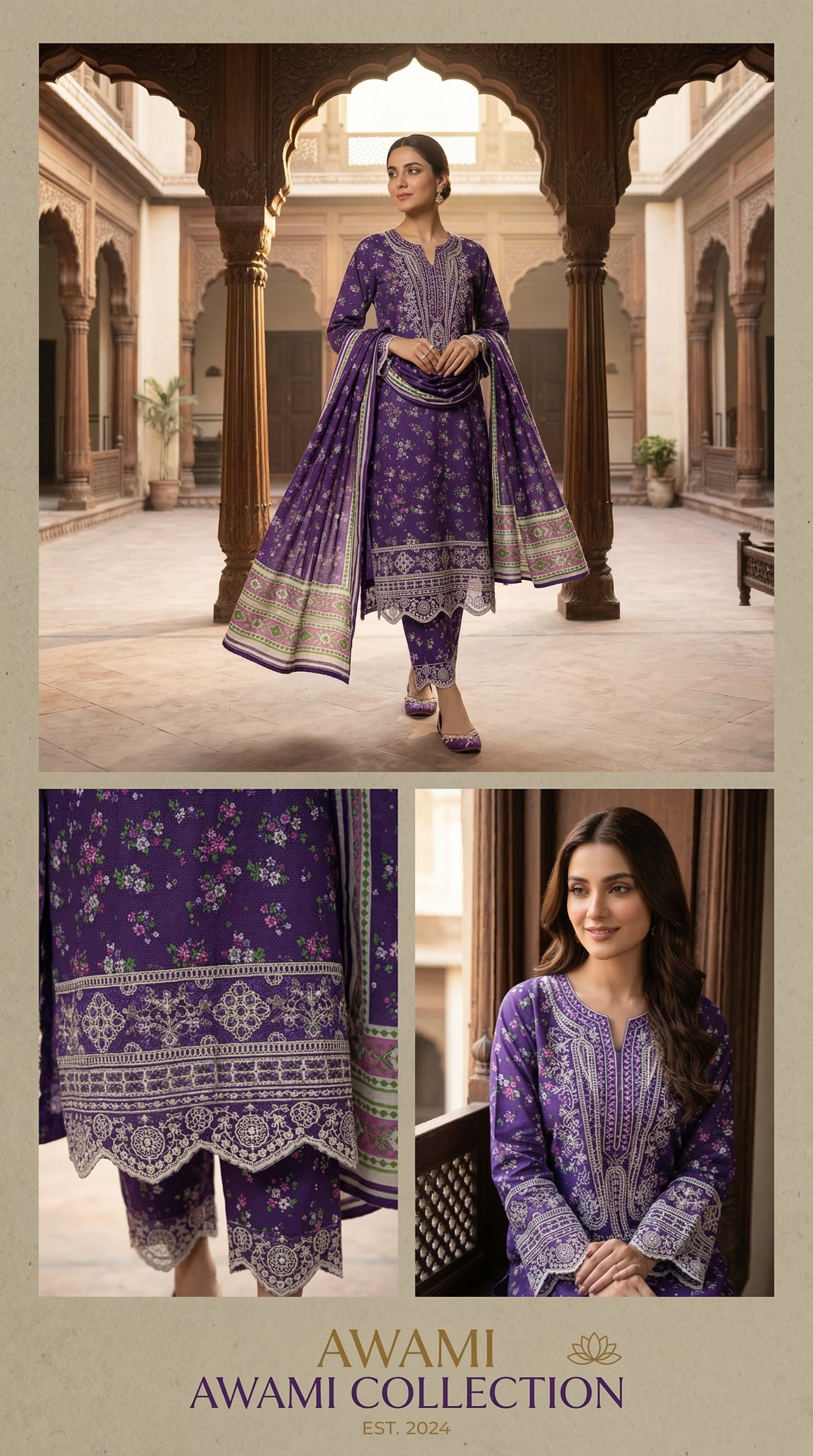 Royal Purple Floral Print Ensemble