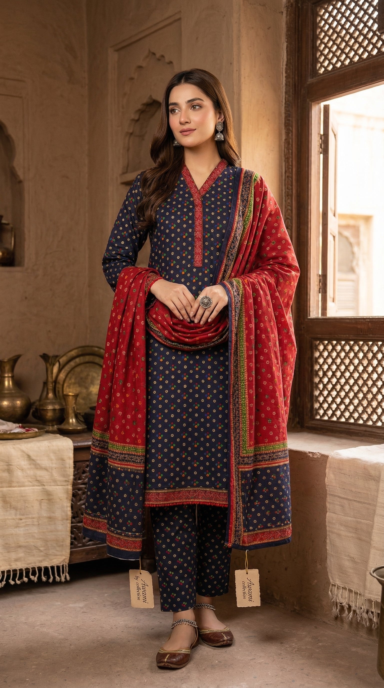 Navy Blue Printed Lawn Suit 3-Piece