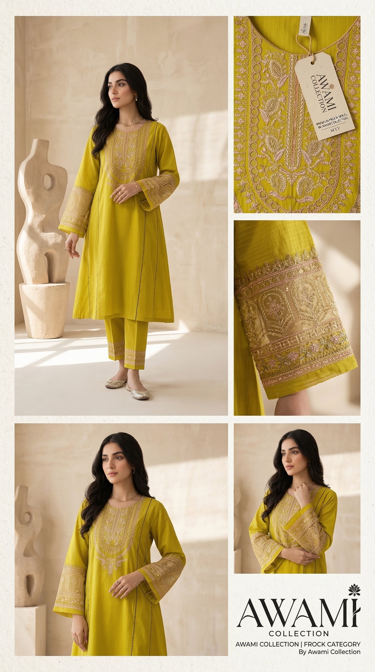 Peach-Coral Embroidered Cotton Frock