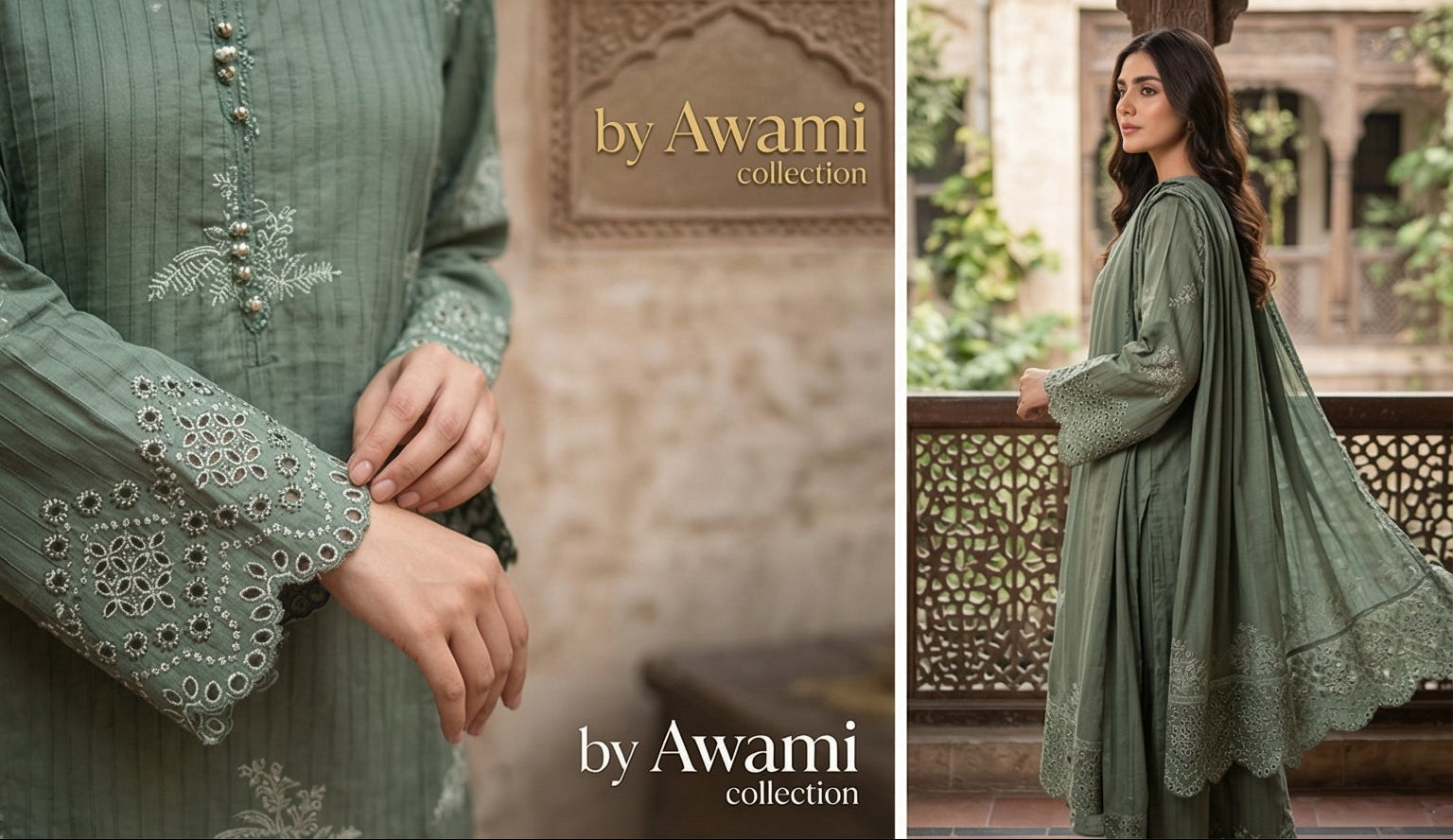 Sage Green Embroidered Chikankari Ensemble