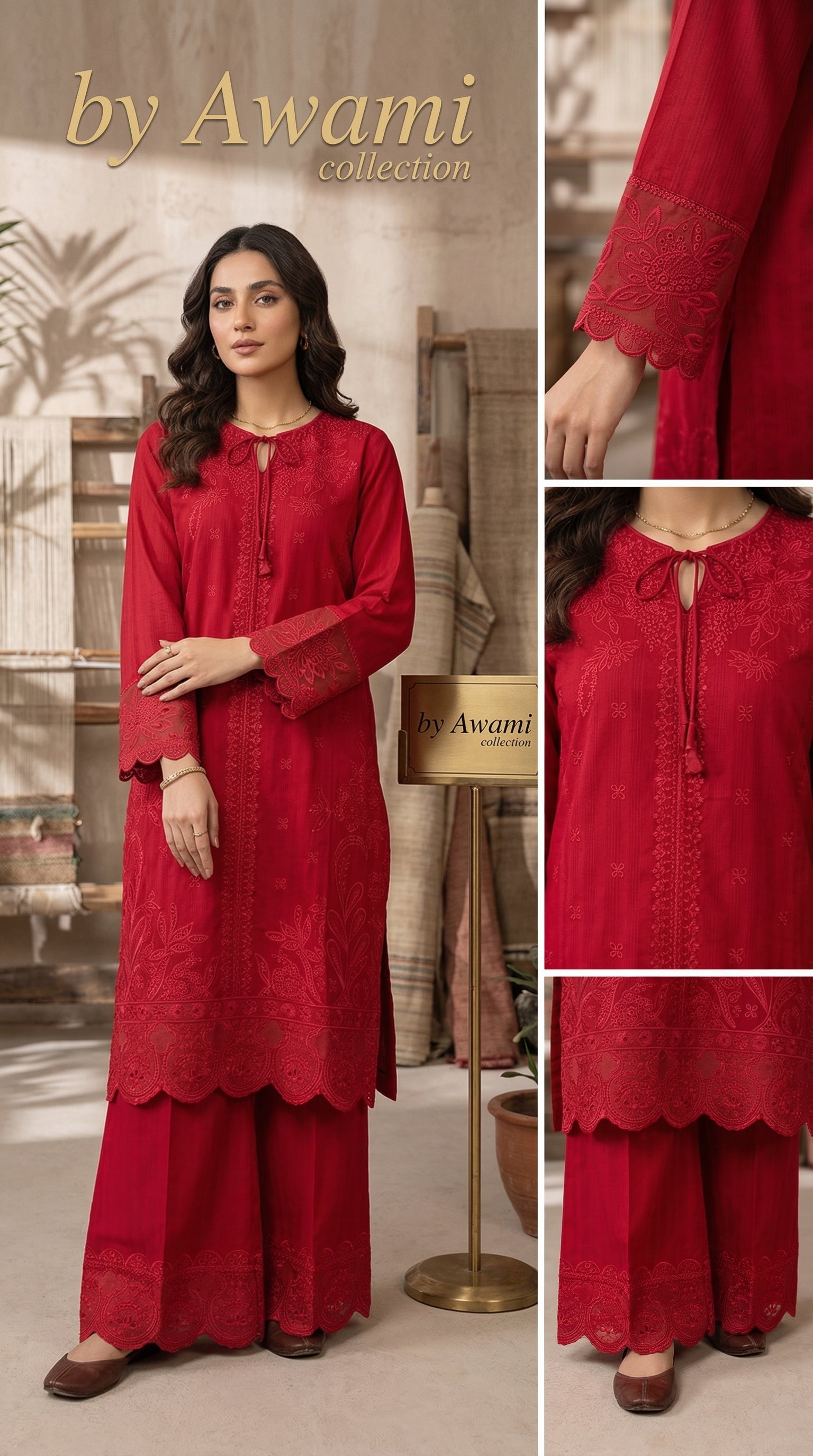 Olive Green Embroidered Lawn Suit
