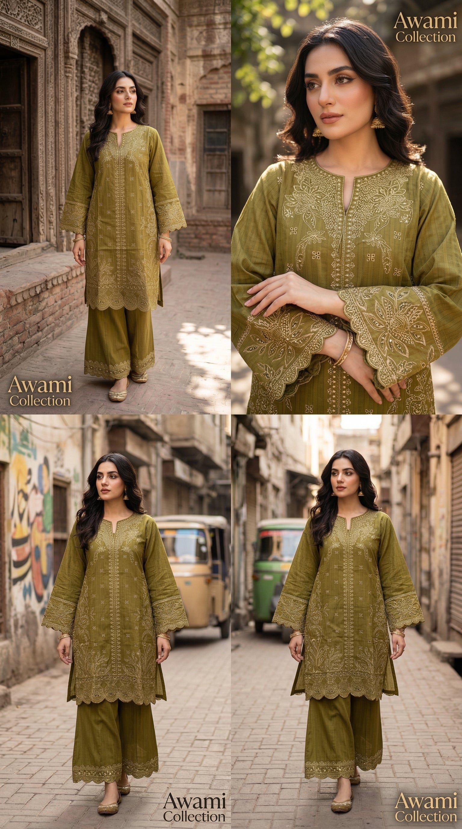 Olive Green Embroidered Lawn Suit